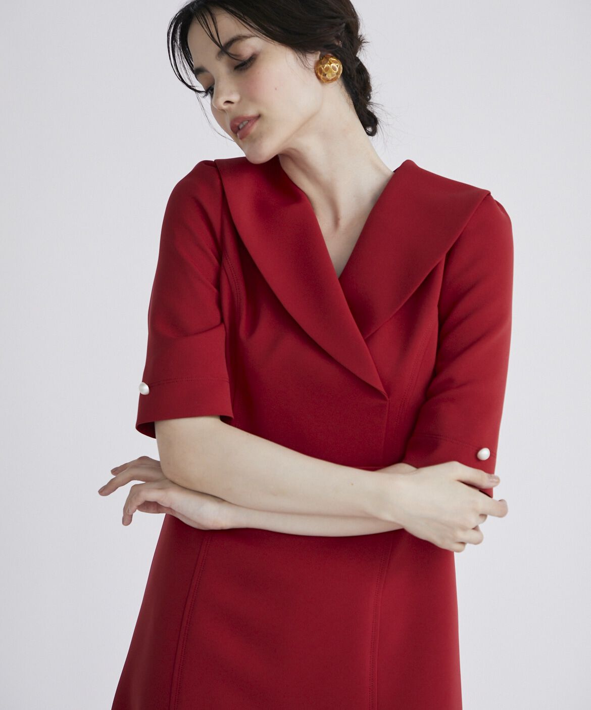 Maglie le cassetto「《M Maglie le cassetto》ショールカラーワンピース」|ワンピース|