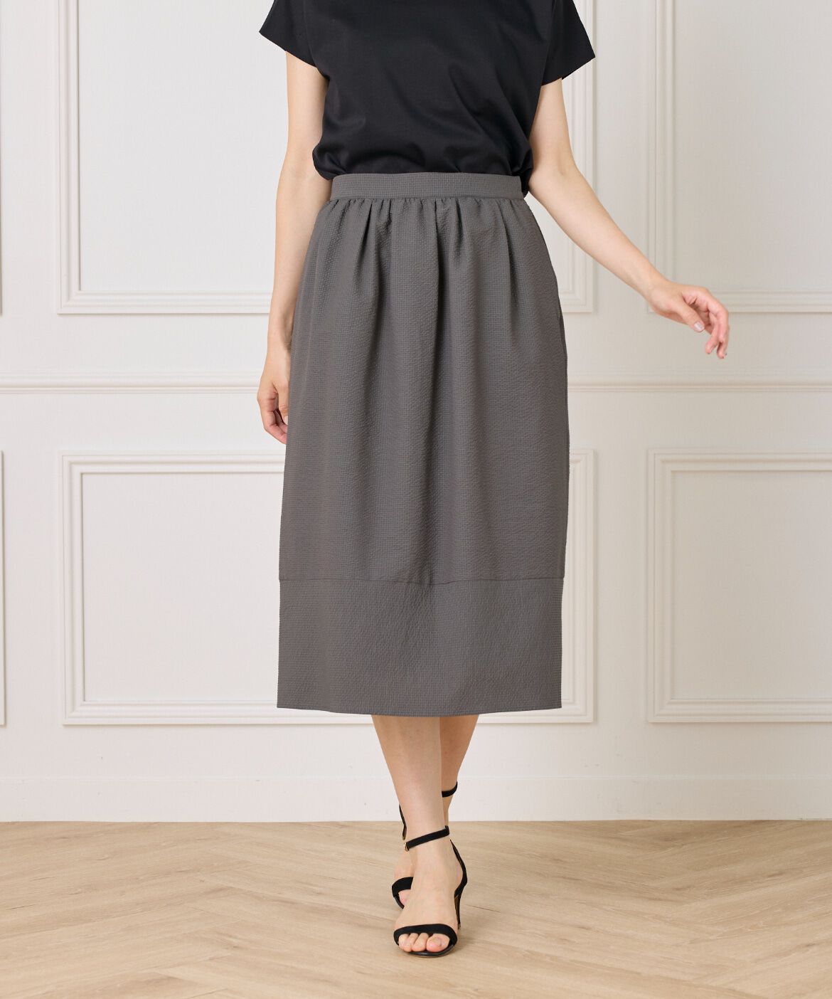 7-IDconcept.「サッカーチェック 切り替えギャザースカート」|台形|