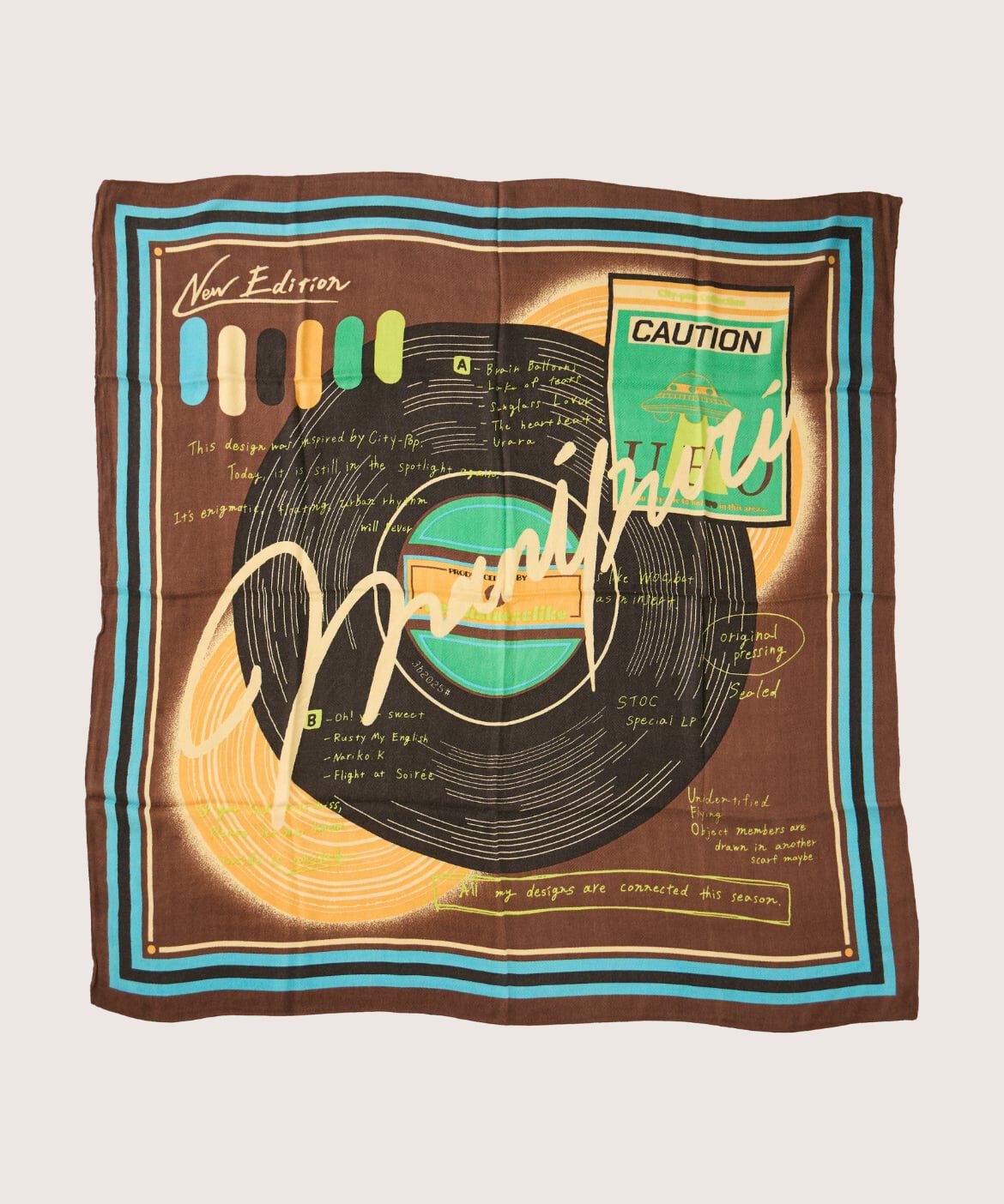 FAVORITE SUKINAMONO「ウールシルクストールヘリンボーン織　レコード柄《manipuri》」|ストール|