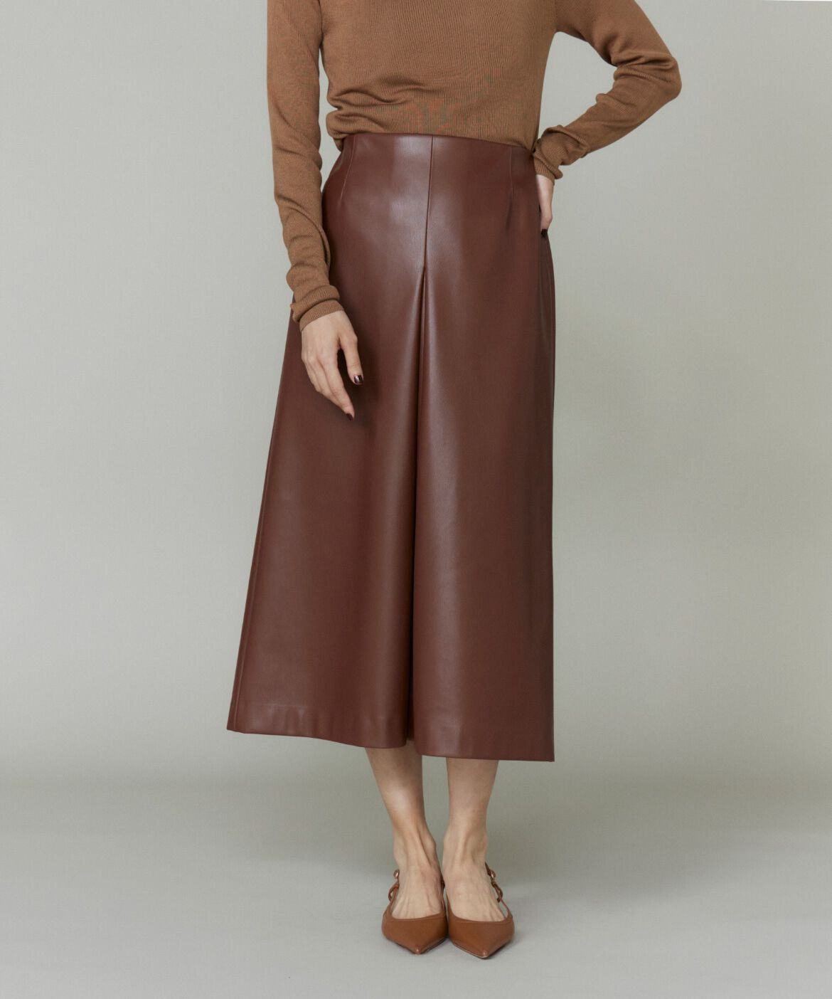 la veille by SUPERIOR CLOSET「《大きいサイズ》フェイクレザースカート」|台形|ブラウン