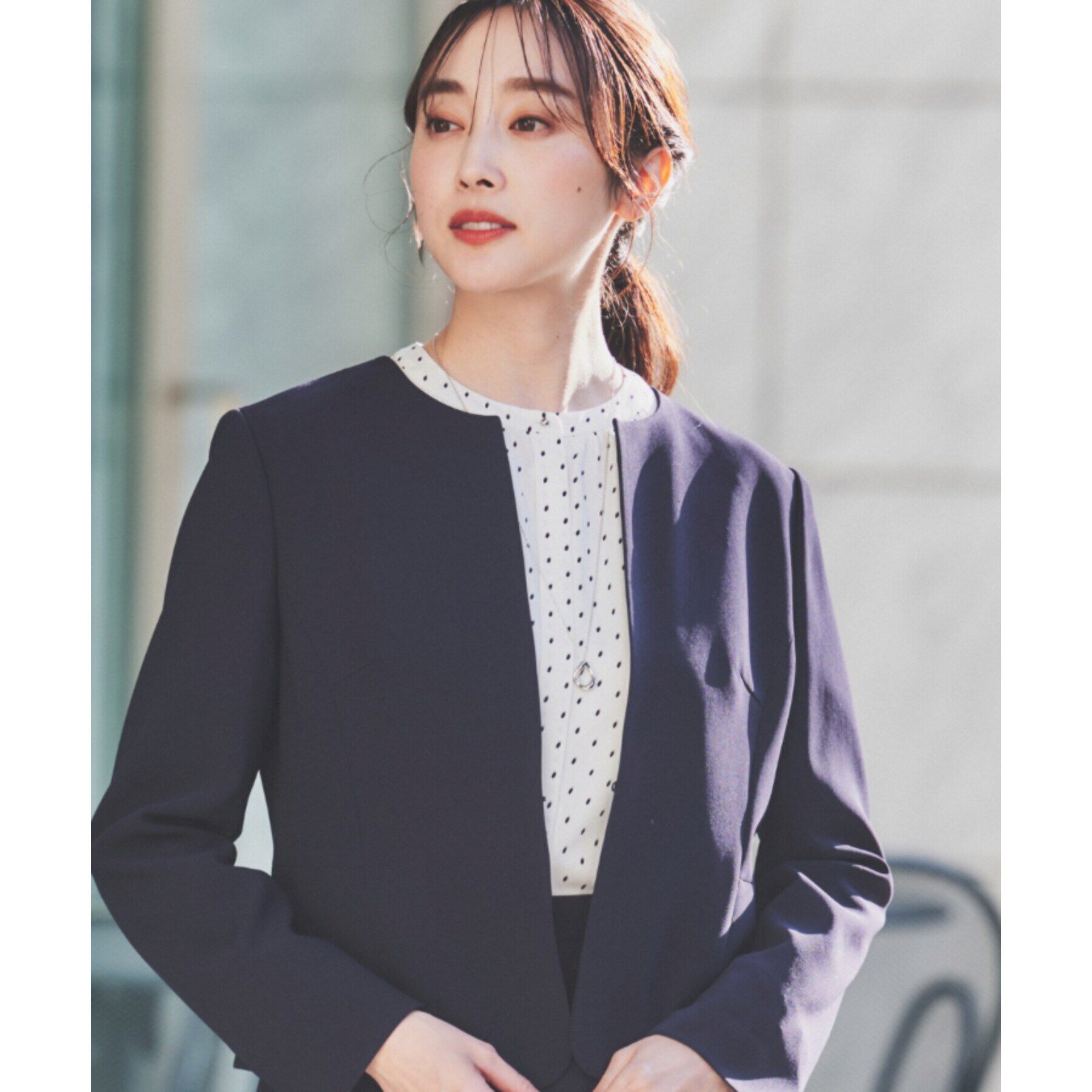 UNTITLED「【通勤スーツ】ノーカラージャケット」|ノーカラージャケット|ネイビー(094)