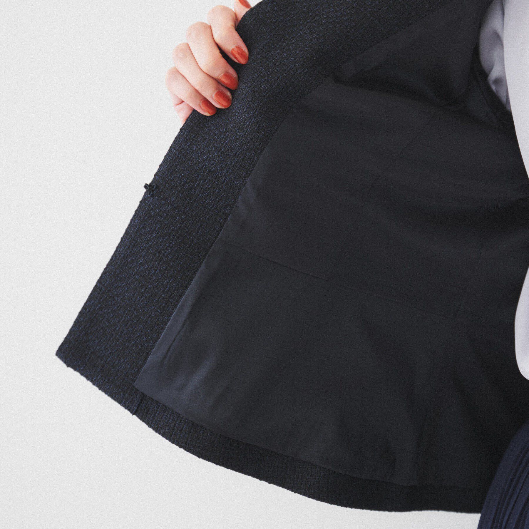 UNTITLED「【通勤】ツイード ペプラムジャケット」|ノーカラージャケット|