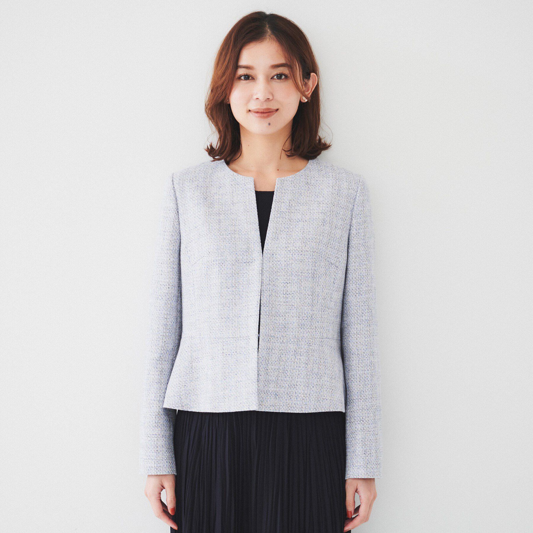 UNTITLED「【通勤】ツイード ペプラムジャケット」|ノーカラージャケット|