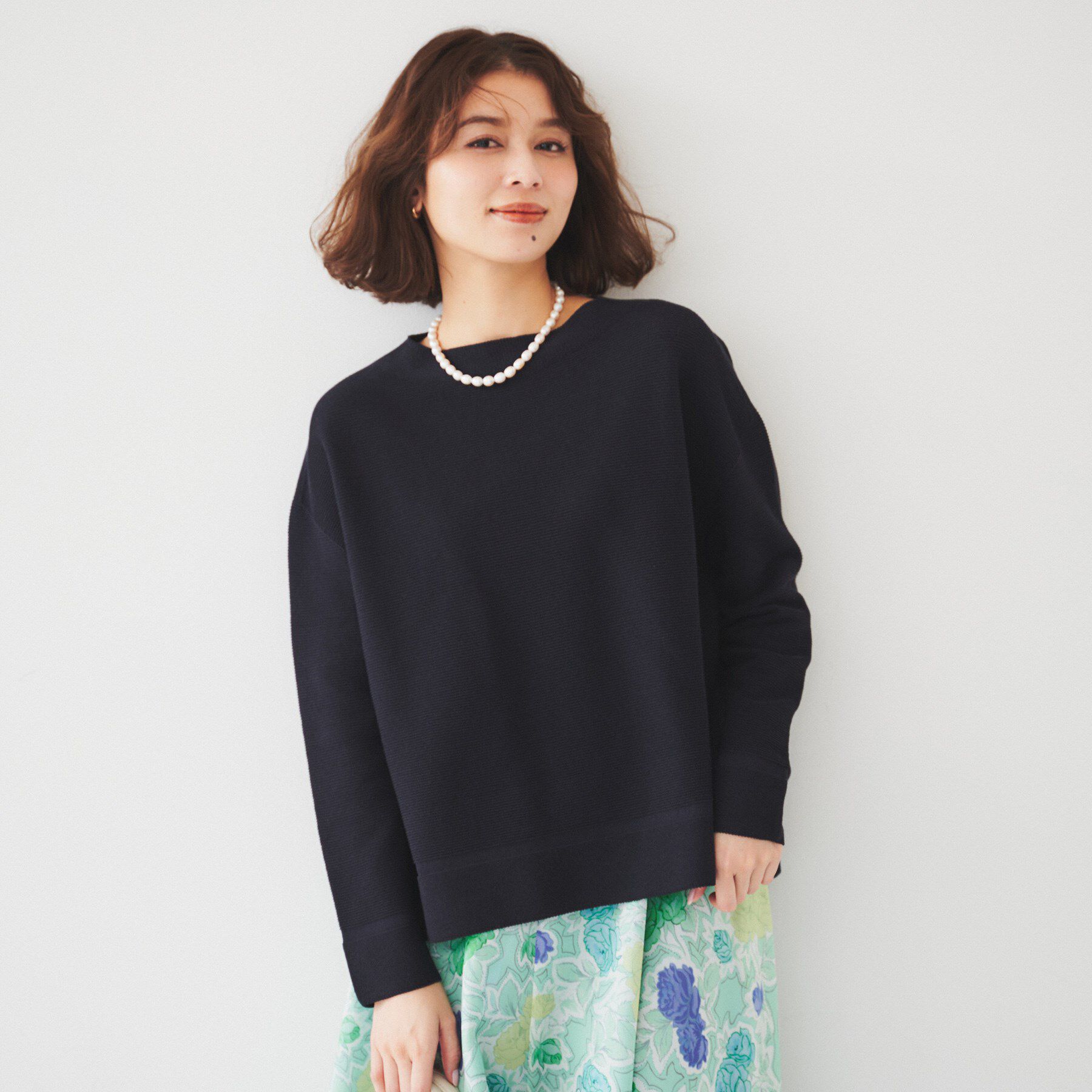 UNTITLED「【体型カバー/春素材】コットン混 ガーターニット」|ニット・セーター|