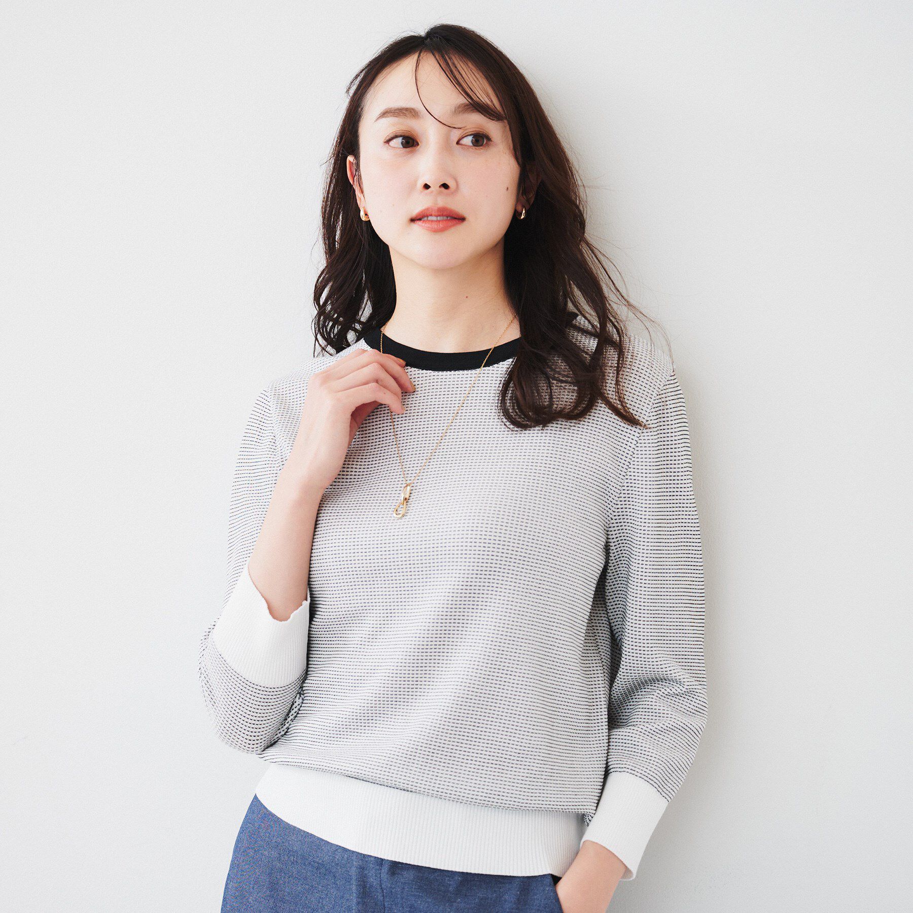 UNTITLED「【配色カラー/アンサンブル可能】きれいめ七分袖ニット」|ニット・セーター|
