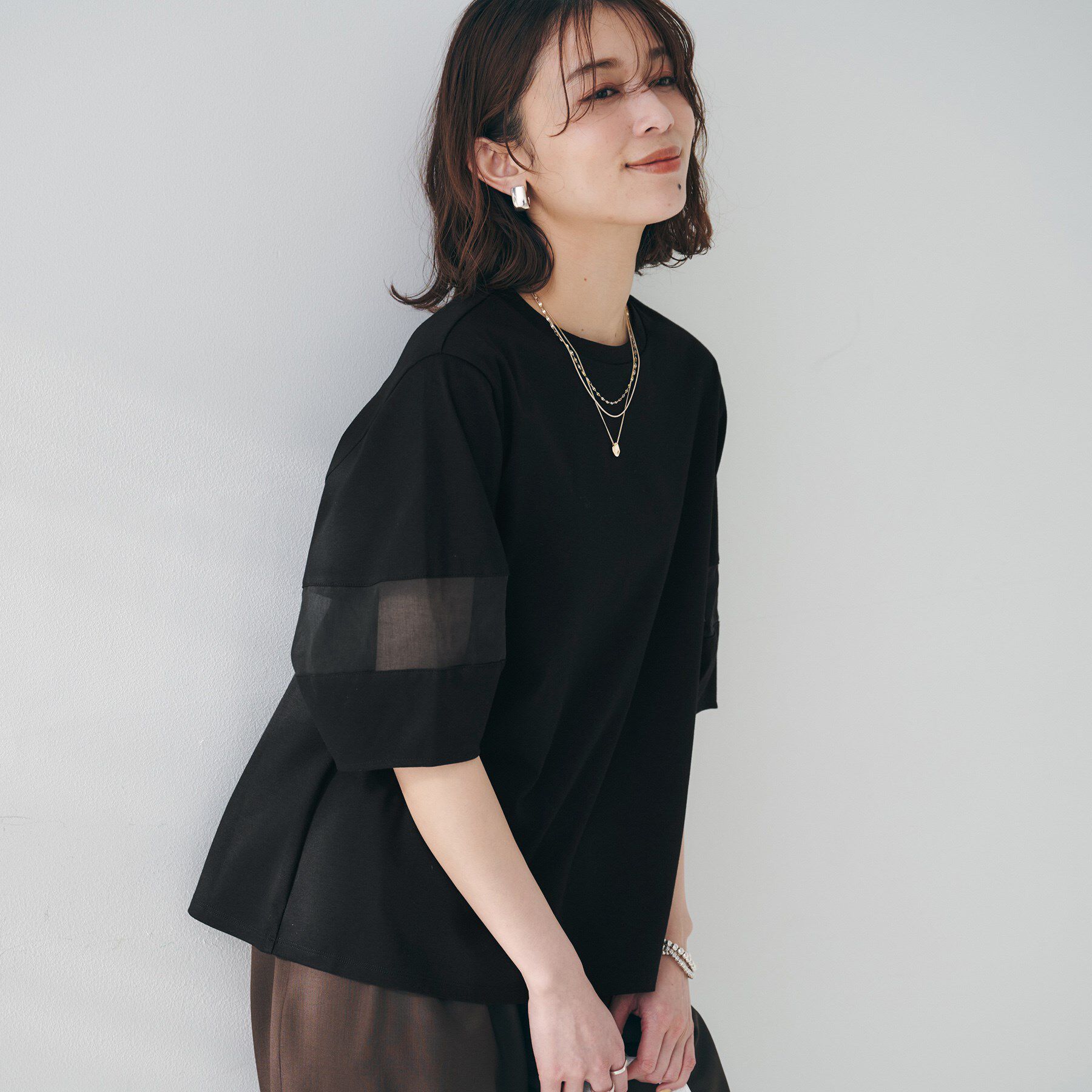 UNTITLED「【二の腕カバー/接触冷感】袖オーガンジープルオーバー」|Tシャツ・カットソー|