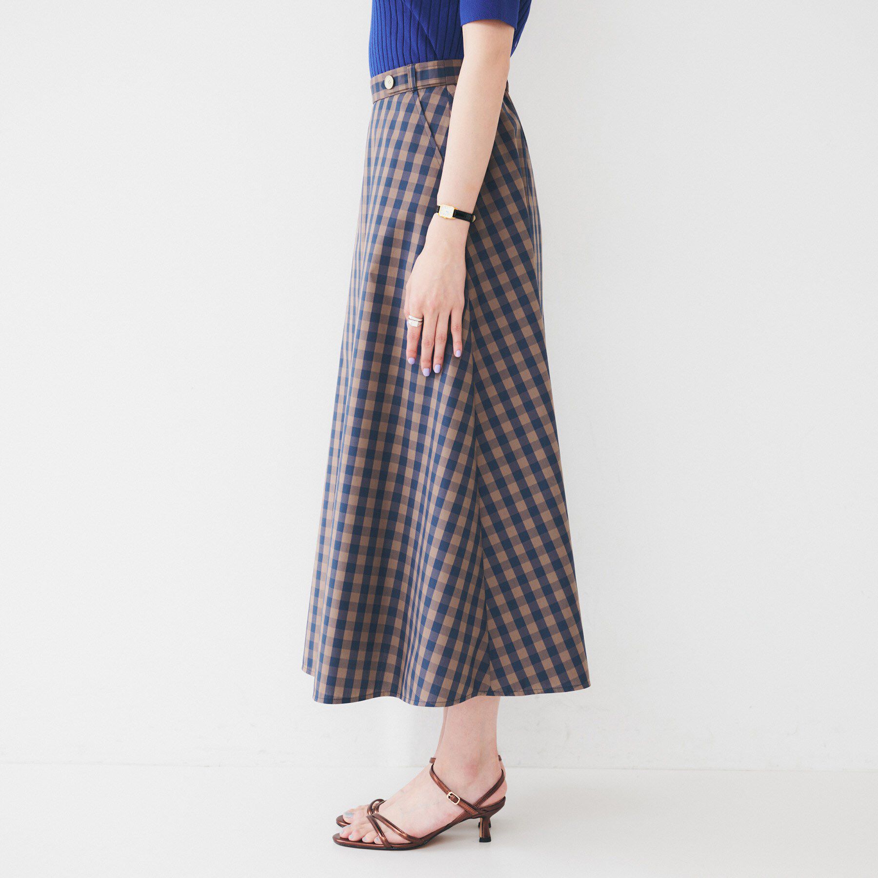 UNTITLED「【後ろウエストゴム/洗える】ギンガムチェックAラインスカート」|スカート|