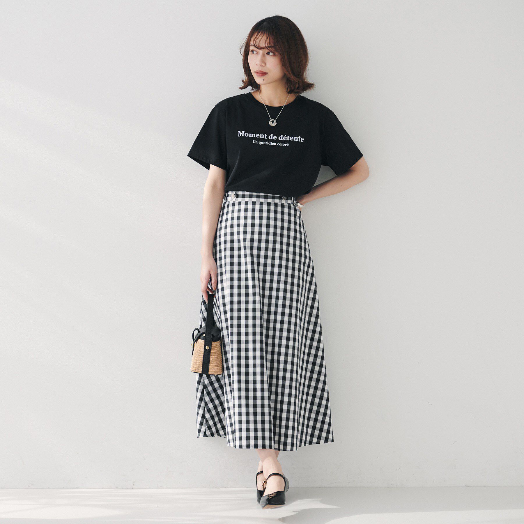 UNTITLED「【後ろウエストゴム/洗える】ギンガムチェックAラインスカート」|スカート|