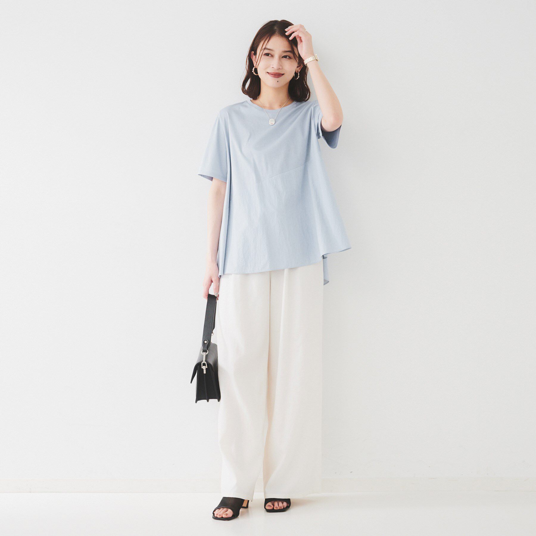 UNTITLED「【UVカット/接触冷感/Tシャツ】異素材ドッキングペプラム」|Tシャツ・カットソー|