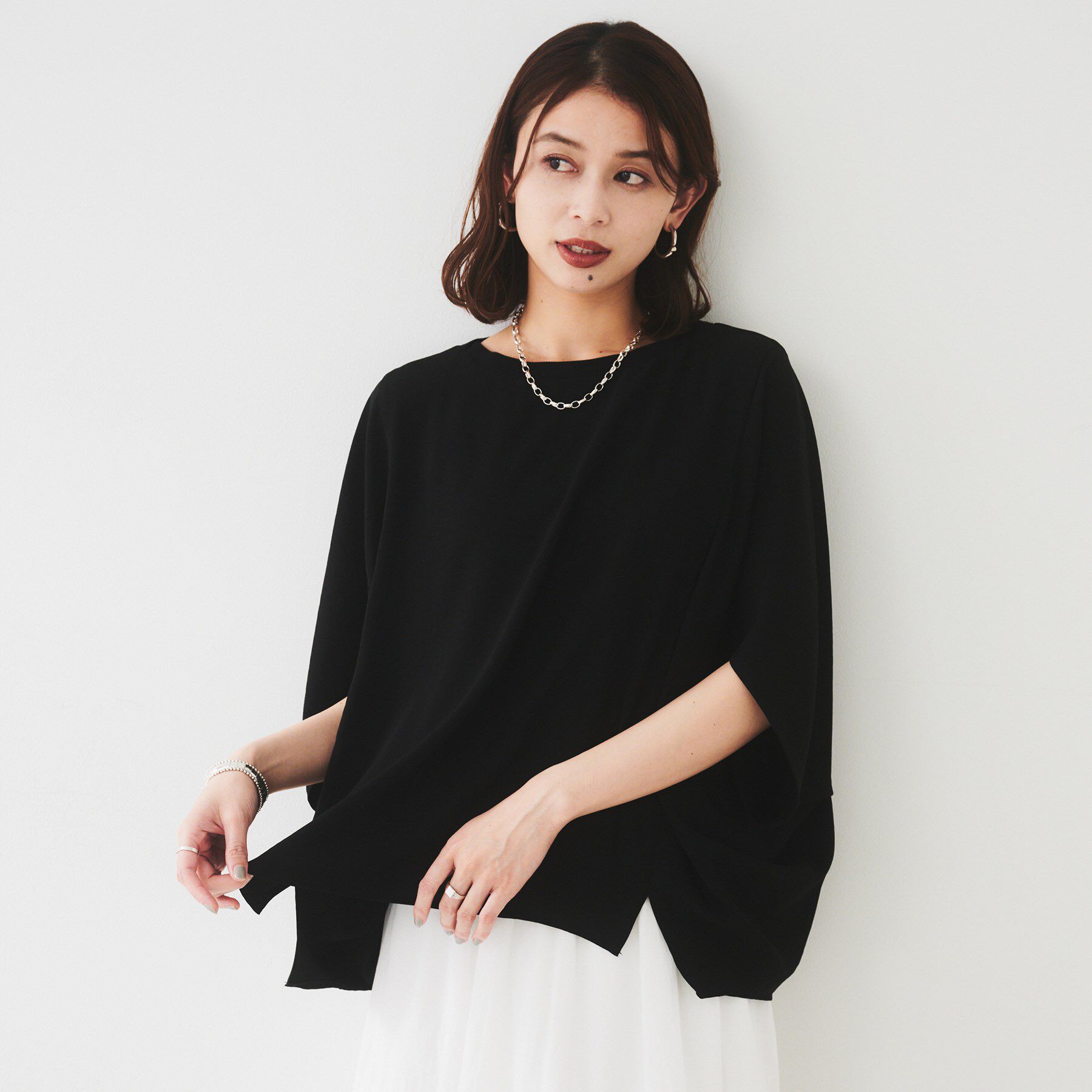 UNTITLED「【UVカット/接触冷感/吸水速乾/ストレッチ性】ドルマンプルオーバー」|Tシャツ・カットソー|ブラック(019)