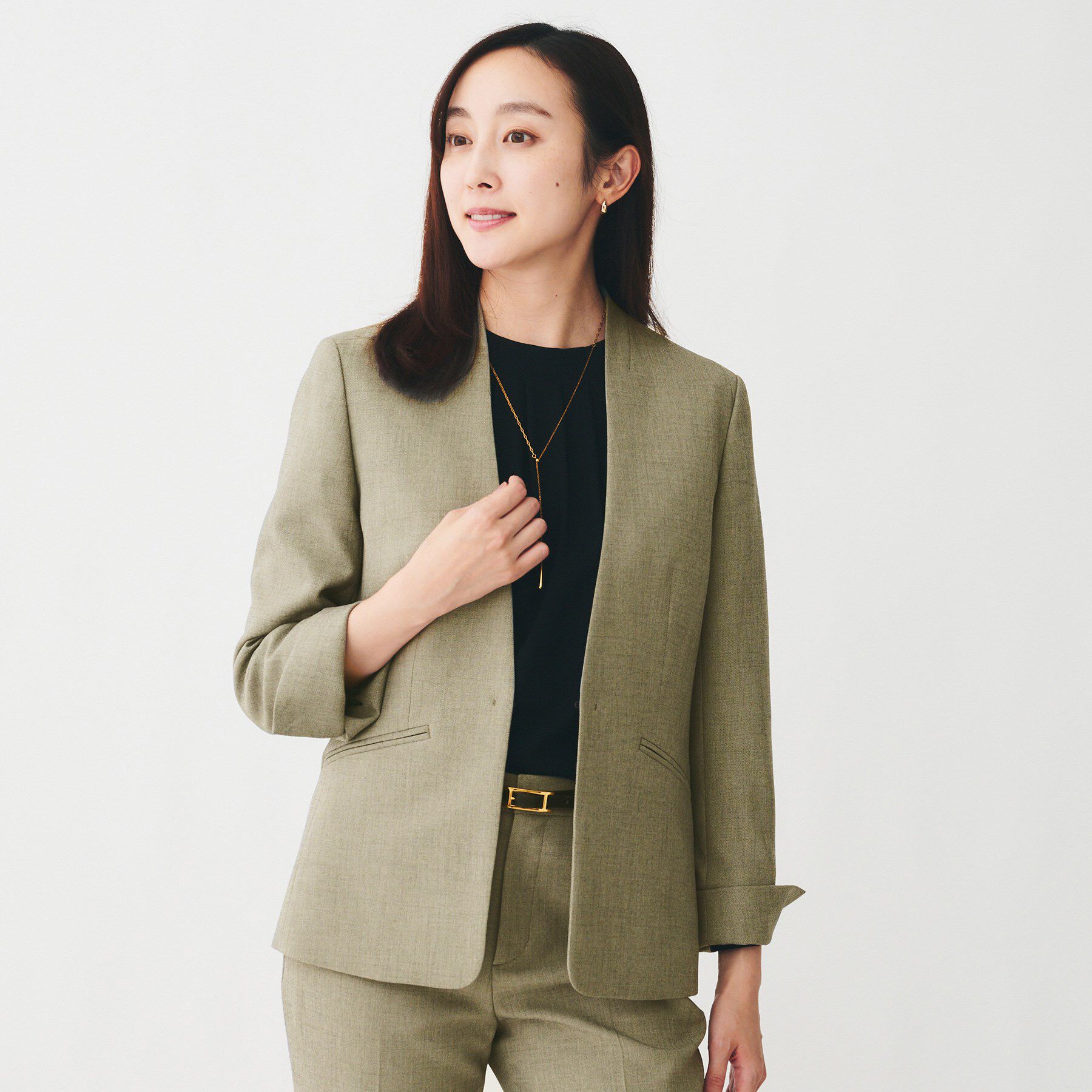 UNTITLED「【洗える/お仕事スーツ】ドライメランジ カラーレスジャケット」|ノーカラージャケット|