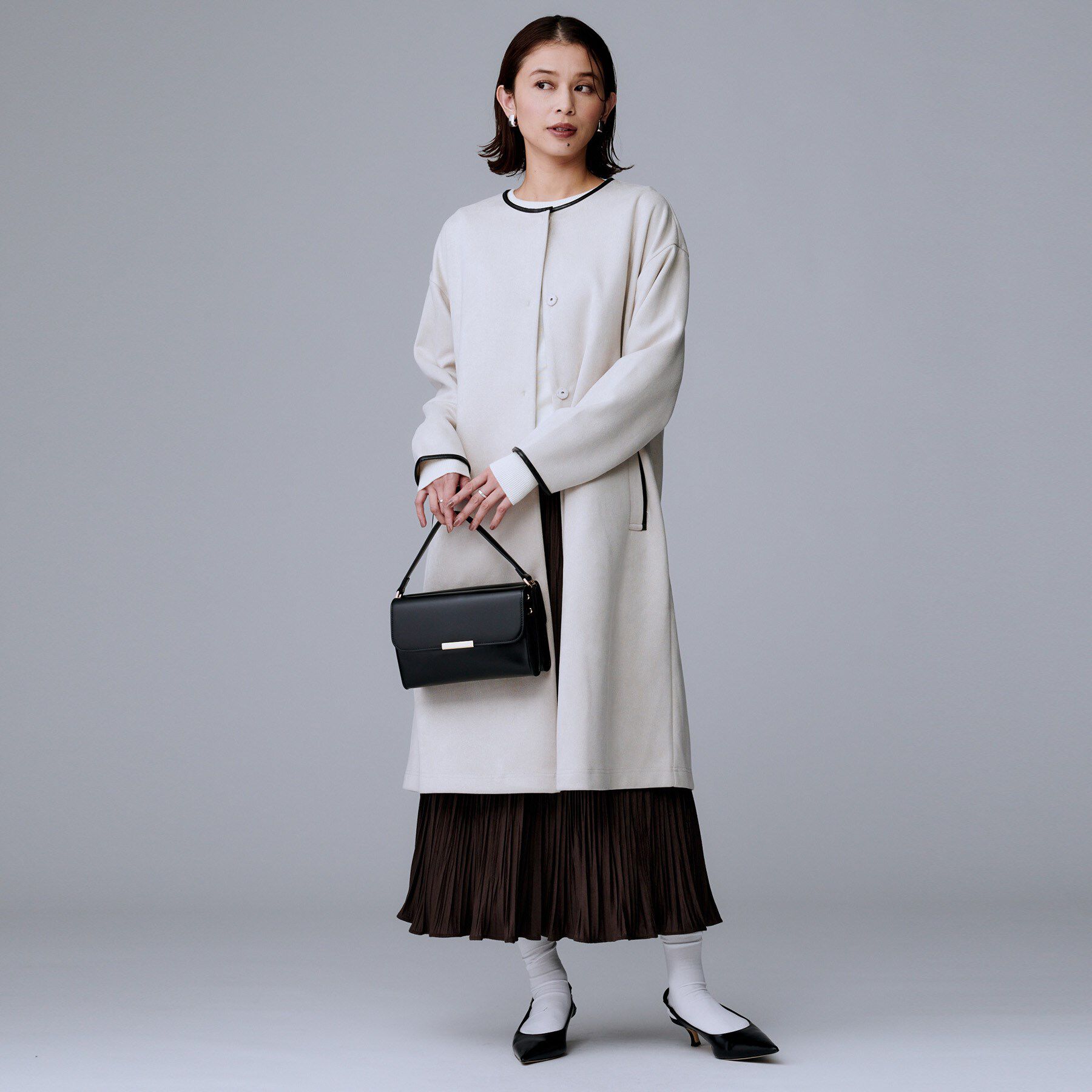 UNTITLED「【洗える/軽羽織り】マシュマロタッチ　スエード調コート」|ノーカラーコート|