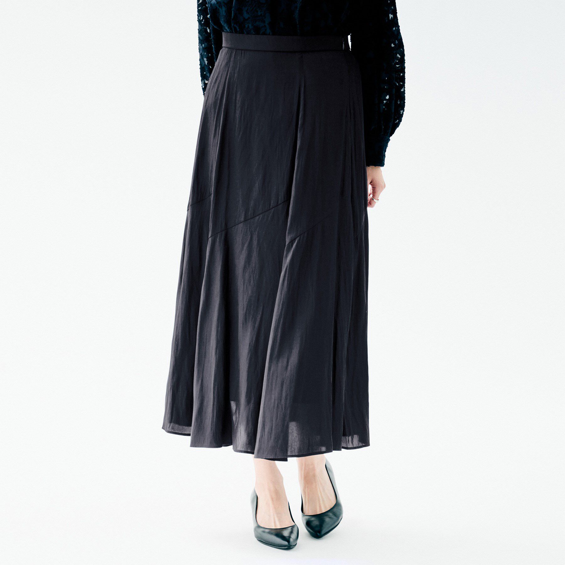 UNTITLED「【洗える/後ろウエストゴム】ロングスカート」|スカート|ネイビー(094)