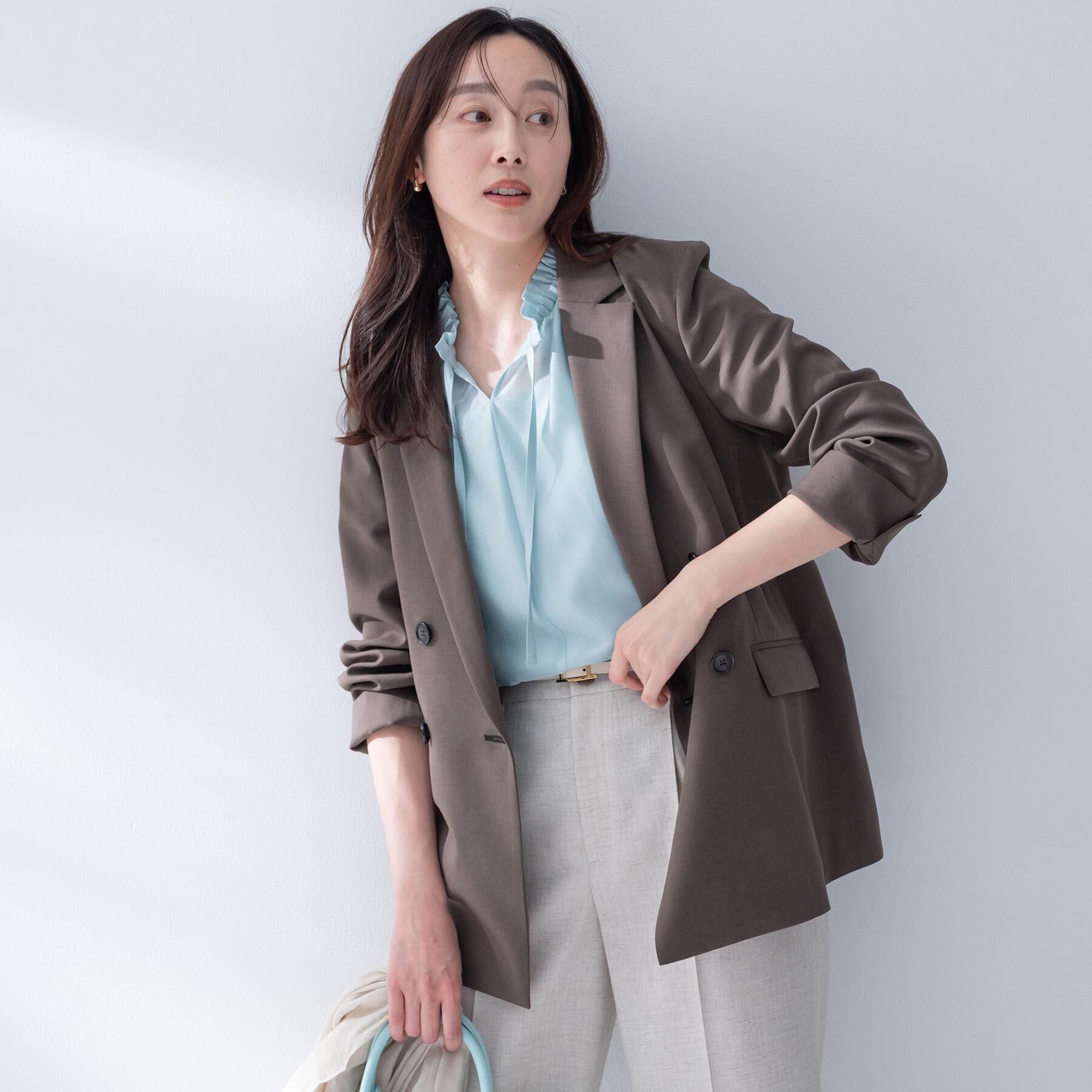 UNTITLED「【接触冷感/UVカット/洗える】エアリー ダブルブレストジャケット」|テーラードジャケット|ブラウン(043)