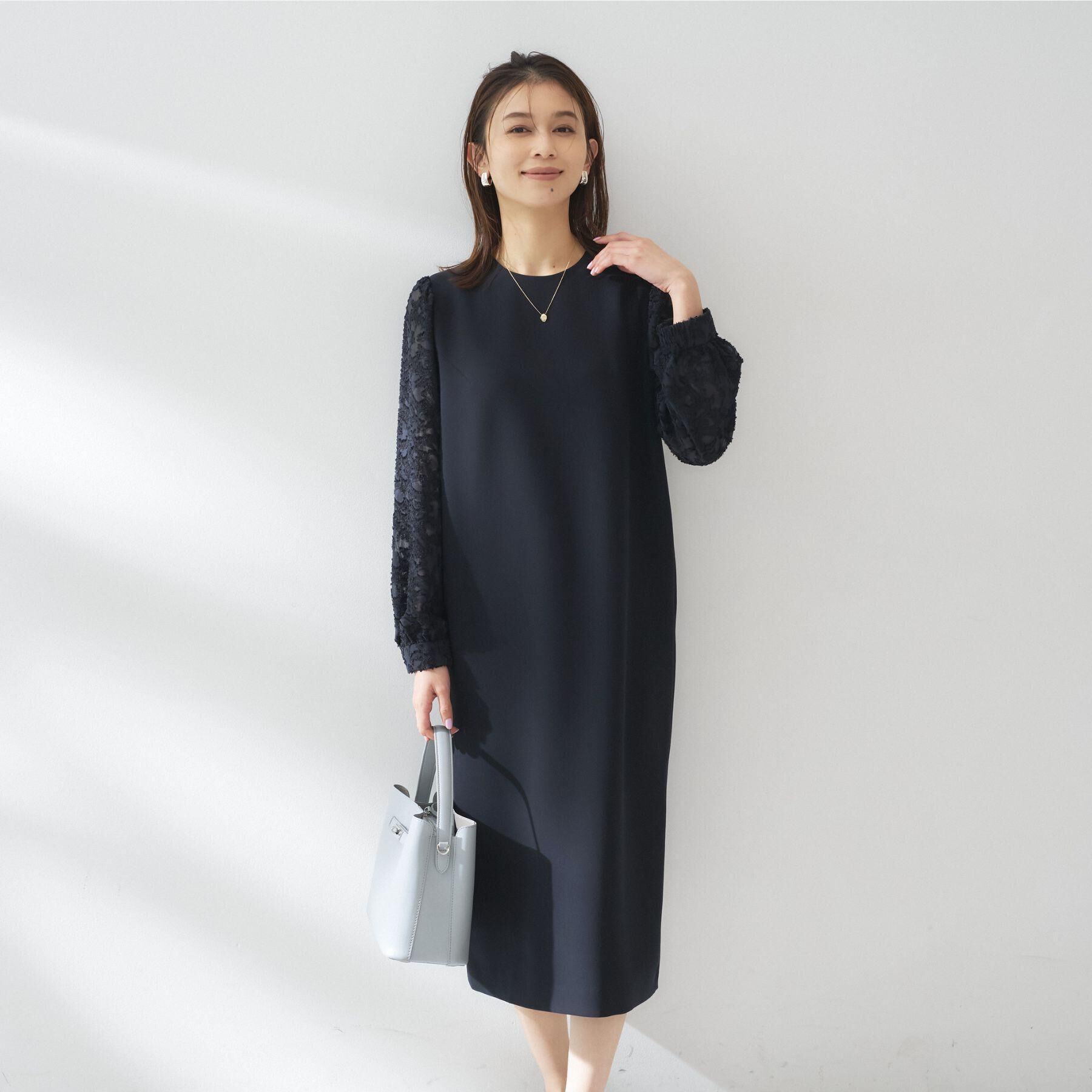 UNTITLED「【お呼ばれドレス/洗える】カットジャカードスリーブ ワンピース」|ワンピース|ネイビー(094)
