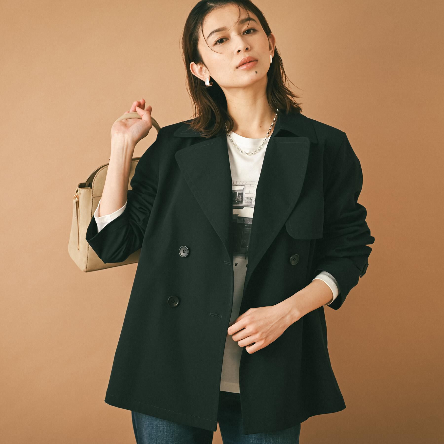 UNTITLED「【定番人気/はっ水/洗える】タスランショートトレンチコート」|トレンチコート|ネイビー(094)