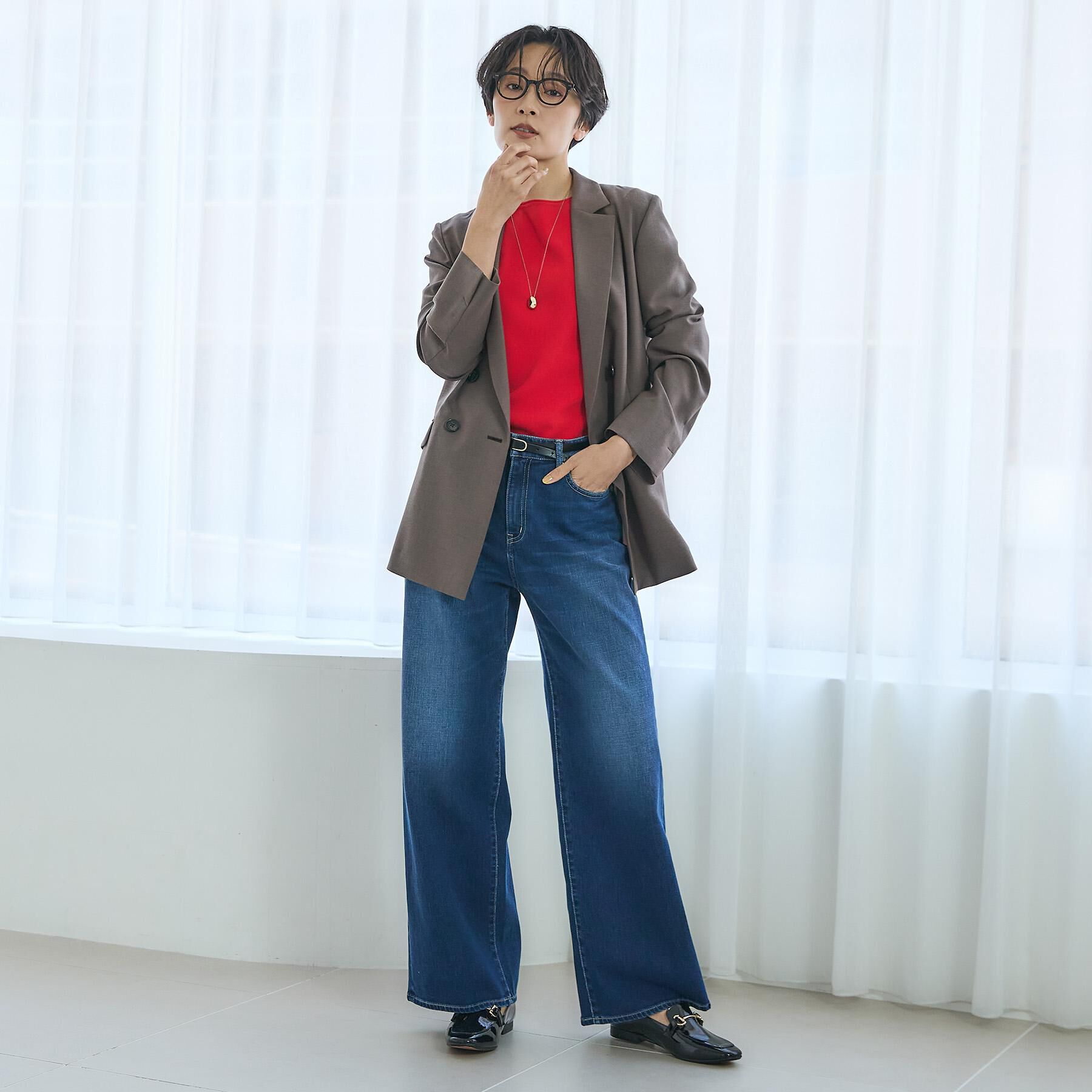 UNTITLED「【洗える/七分袖】ボートネックコットンプルオーバー」|ニット・セーター|