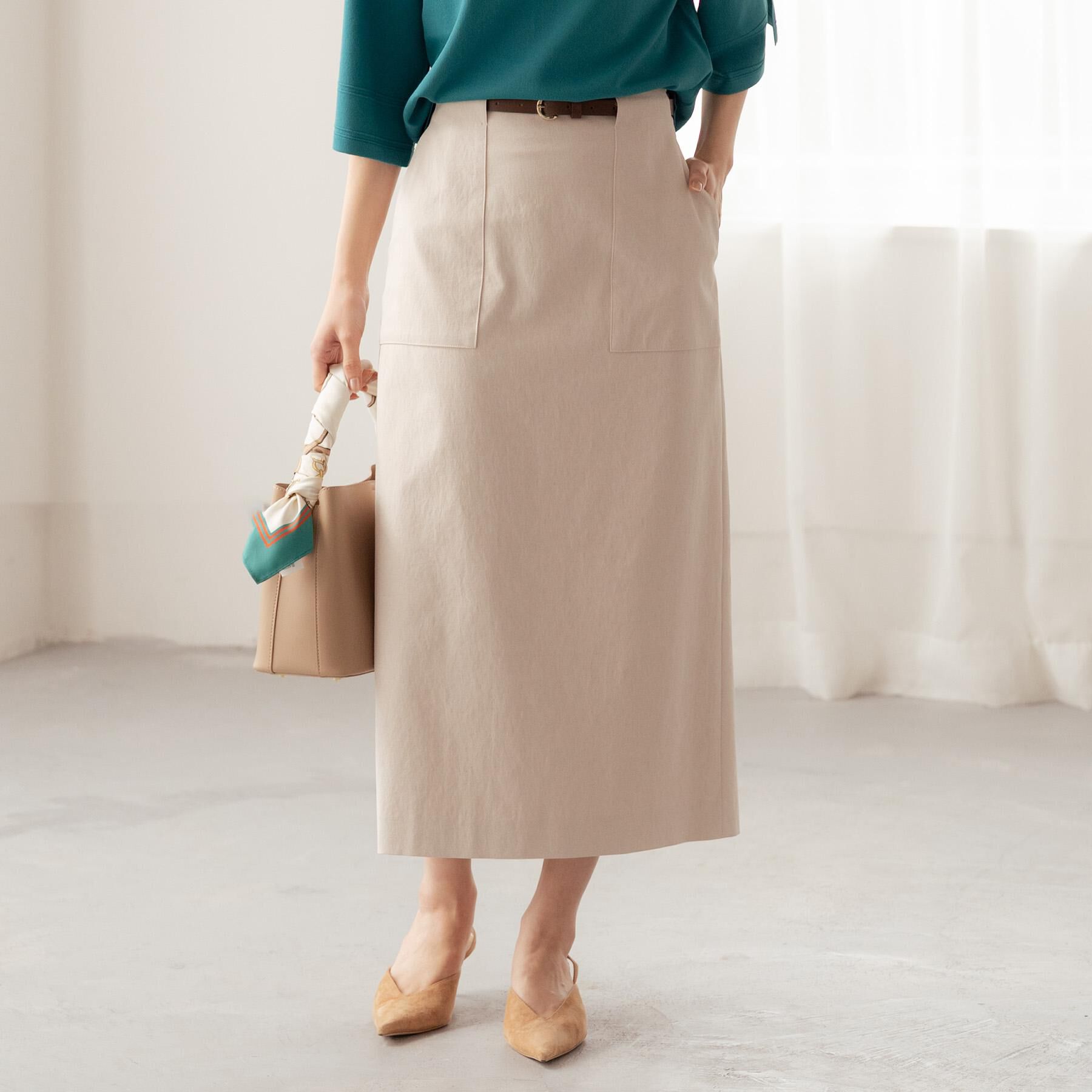 UNTITLED「【洗える/後ろウエストゴム】オックスアイラインスカート」|スカート|ベージュ(052)