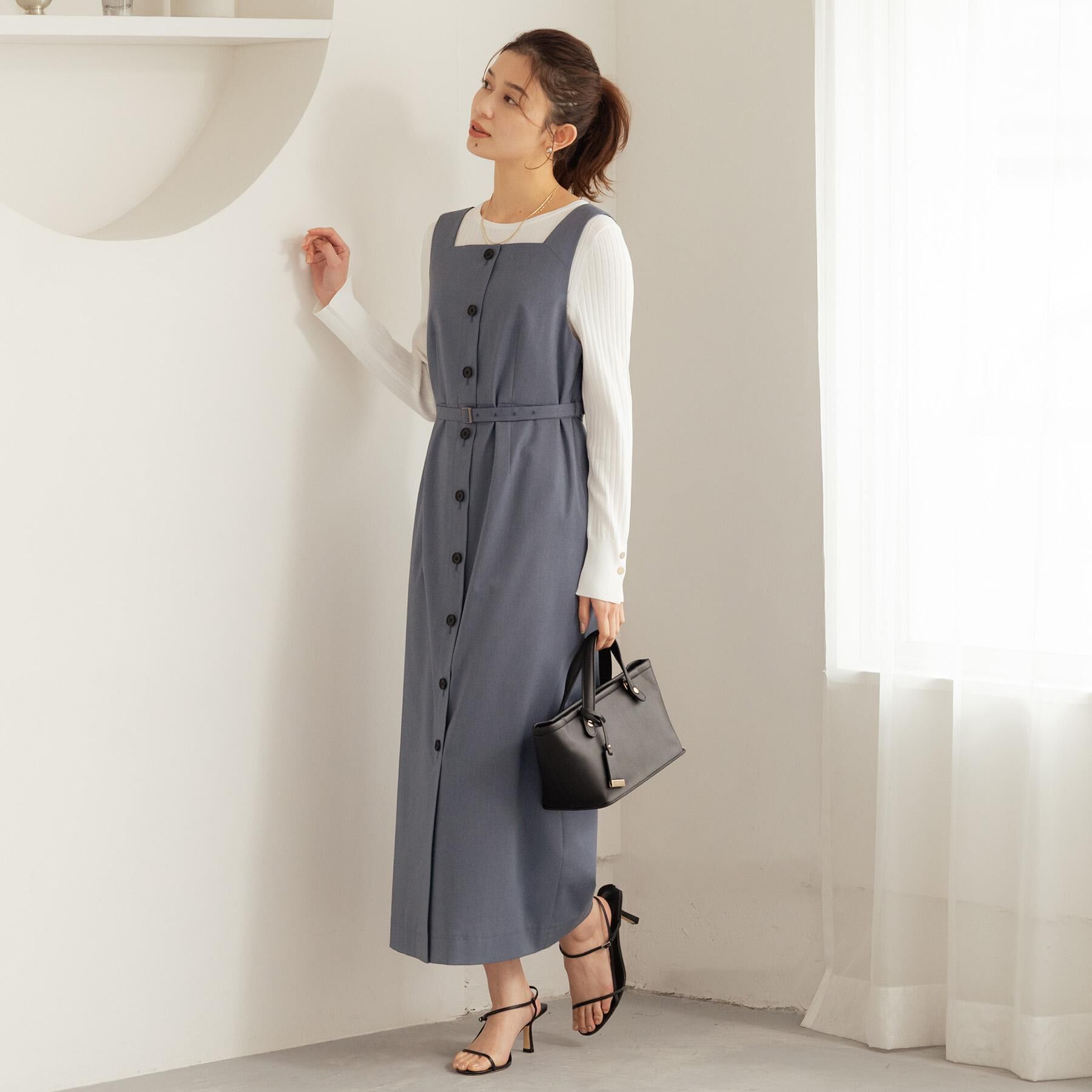 UNTITLED「スクエアネックジャンパースカート」|ワンピース|