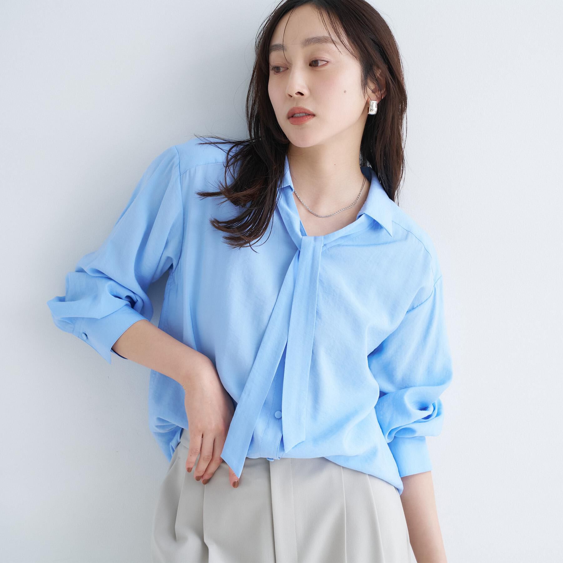 UNTITLED「リラックスボウタイブラウス」|シャツ・ブラウス|ブルー(091)