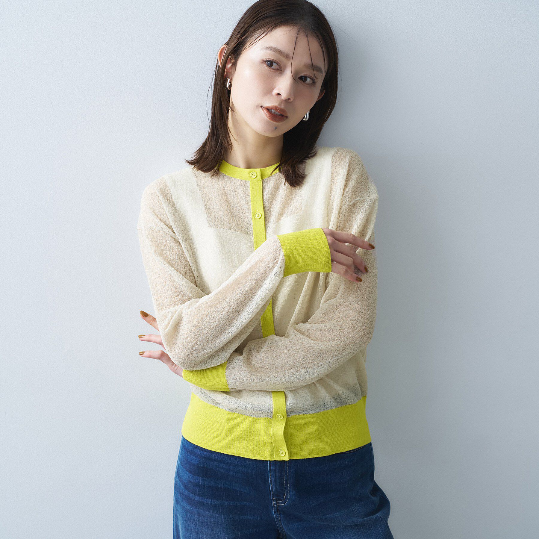 UNTITLED「シアーニットカーディガン」|カーディガン|