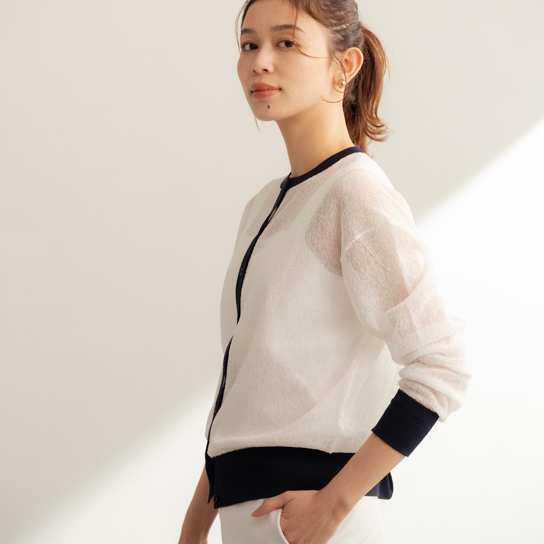 UNTITLED「シアーニットカーディガン」|カーディガン|