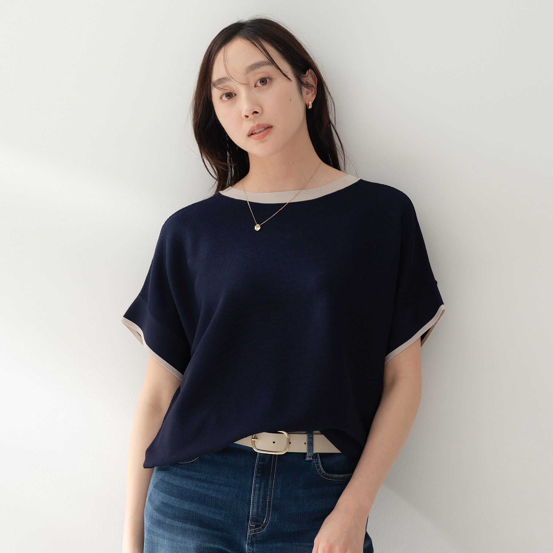 UNTITLED「前後2WAYフレンチスリーブニット」|ニット・セーター|ネイビー(594)