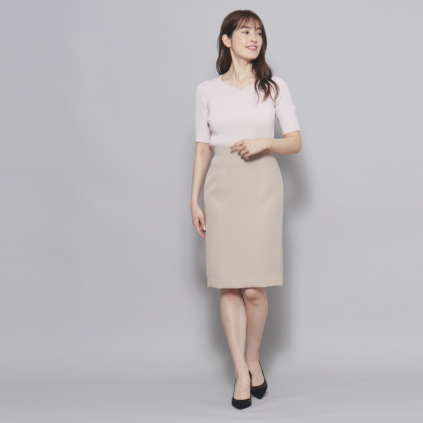 COUP DE CHANCE「【洗える／日本製／ハートネック】5分袖ラメ入りニットトップス」|ニット・セーター|