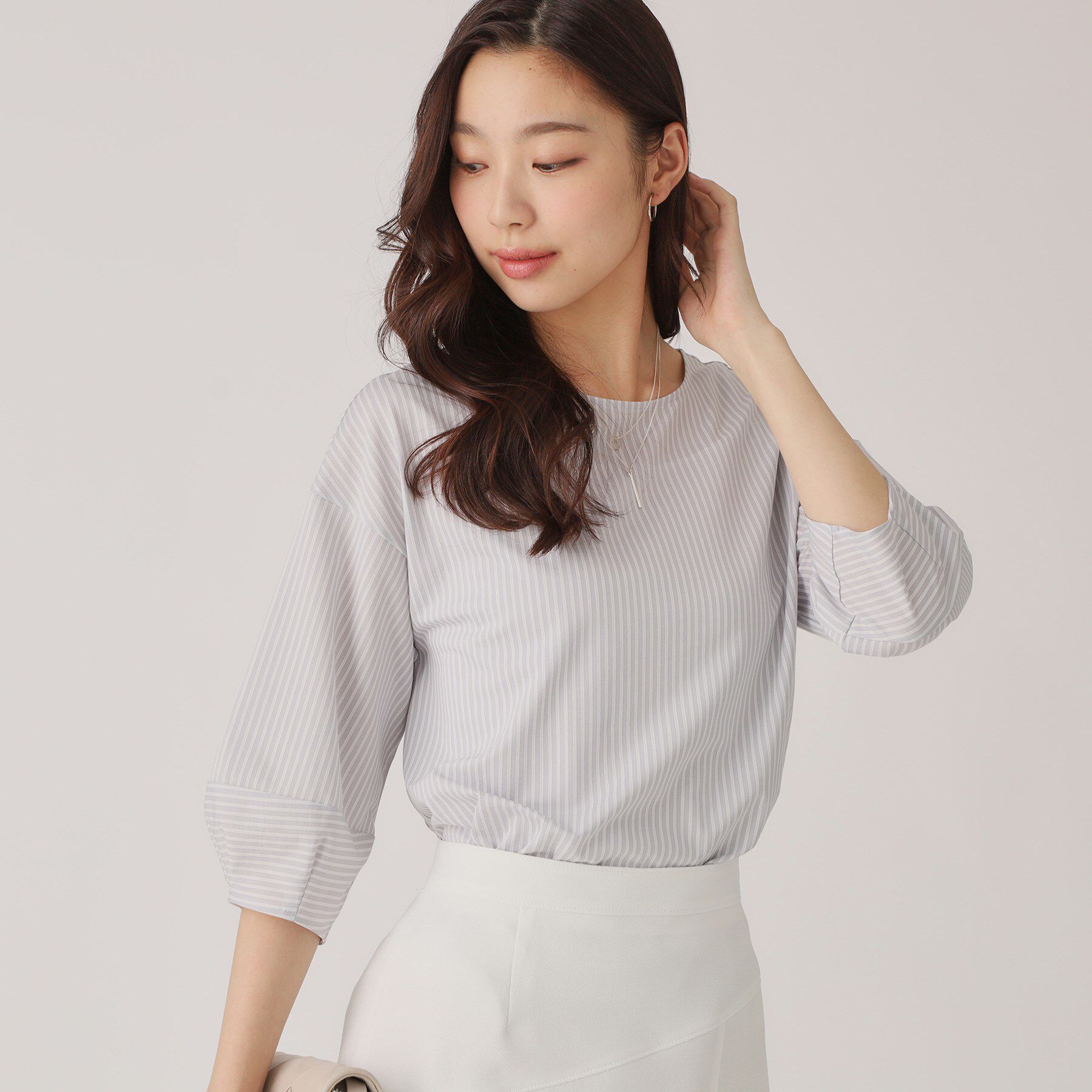 COUP DE CHANCE「【洗える／日本製／】ストライプ柄ジャージのトップス」|Tシャツ・カットソー|