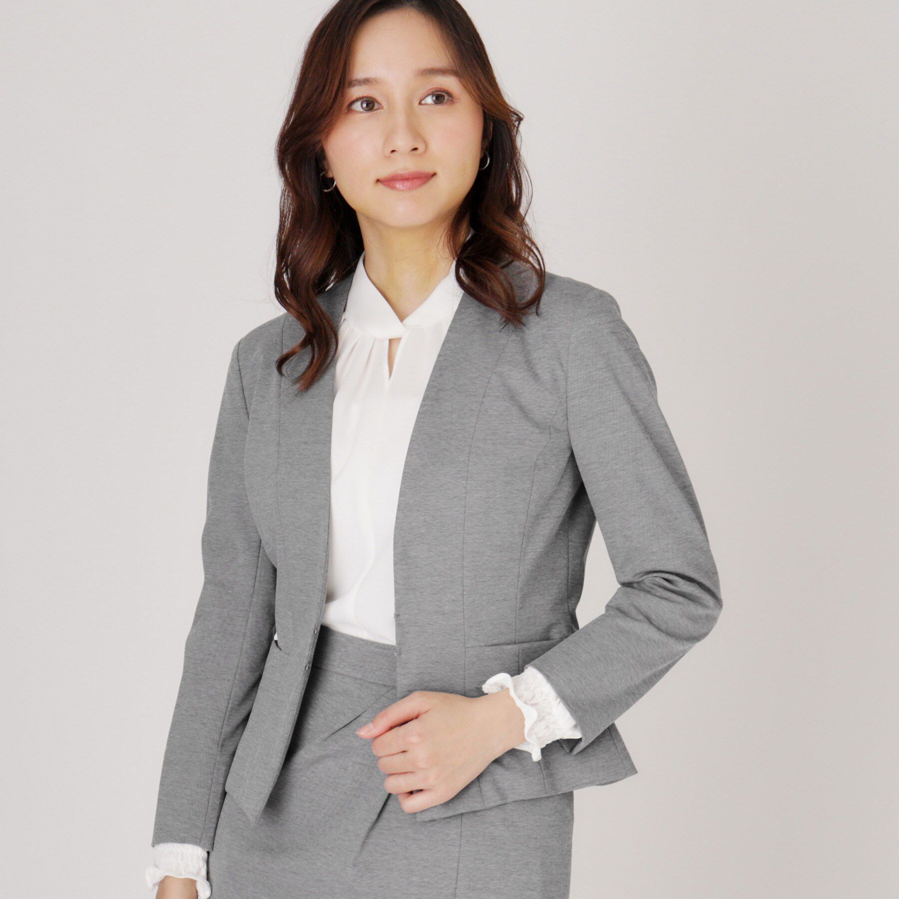 COUP DE CHANCE「【洗える／日本製】細見えカラーレスジャケット」|ノーカラージャケット|