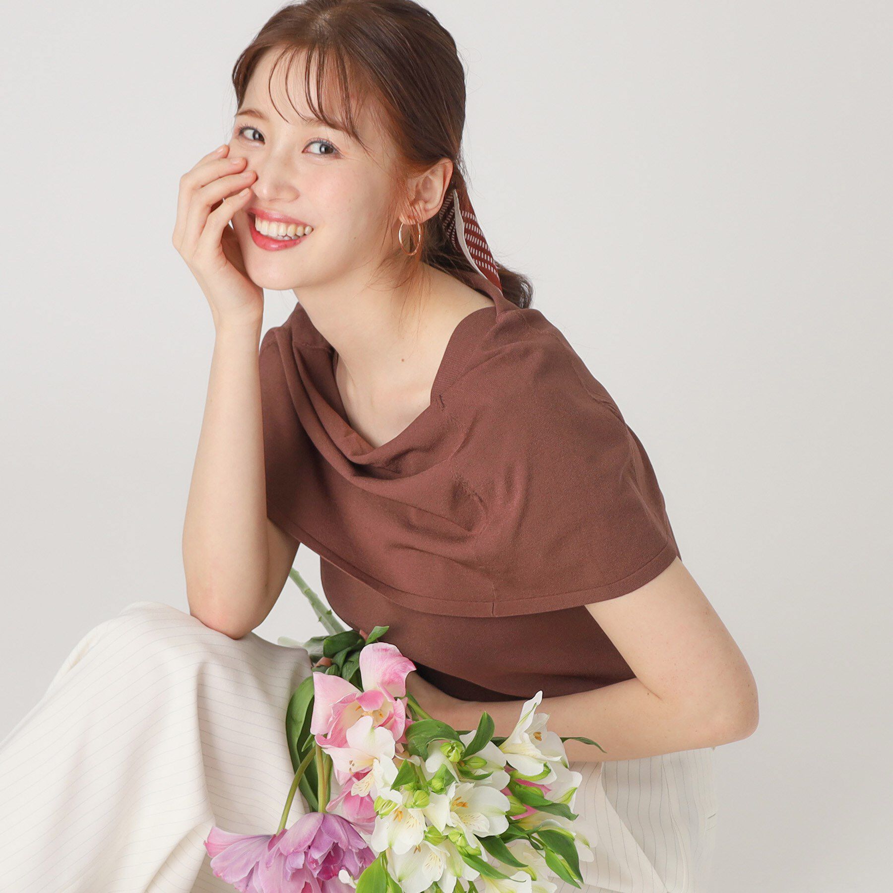 COUP DE CHANCE「【洗える】オフショルダーニットトップス」|ニット・セーター|ブラウン(043)