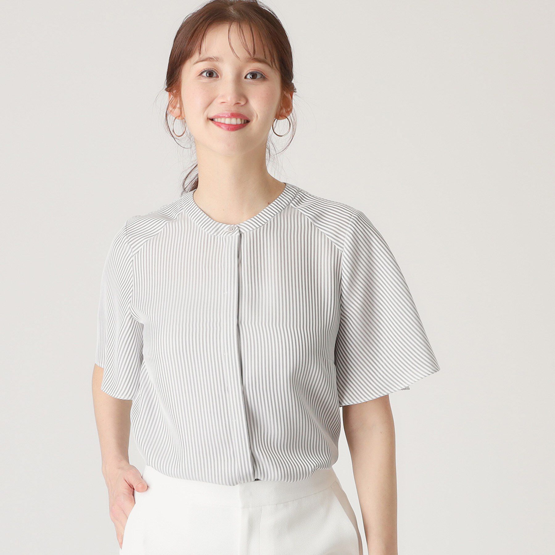 COUP DE CHANCE「【洗える／ストライプ柄】フレア袖ブラウス」|シャツ・ブラウス|