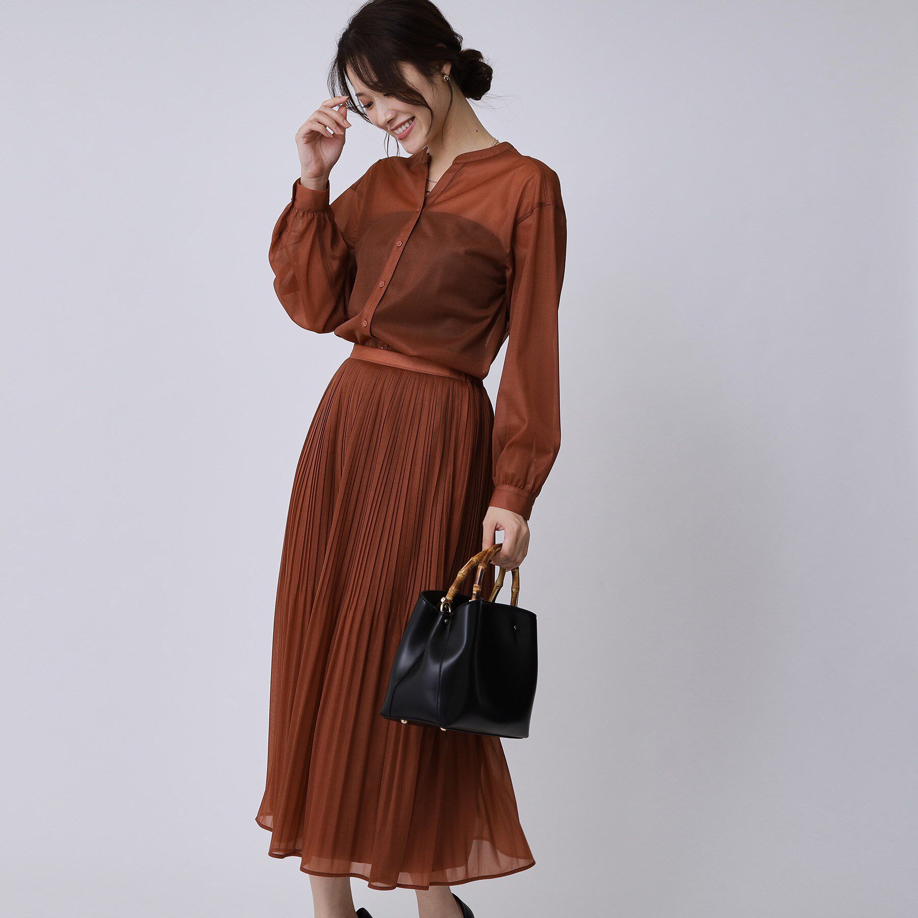 COUP DE CHANCE「【手洗い可／ウエストゴム】デニム柄プリントのプリーツスカート」|スカート|