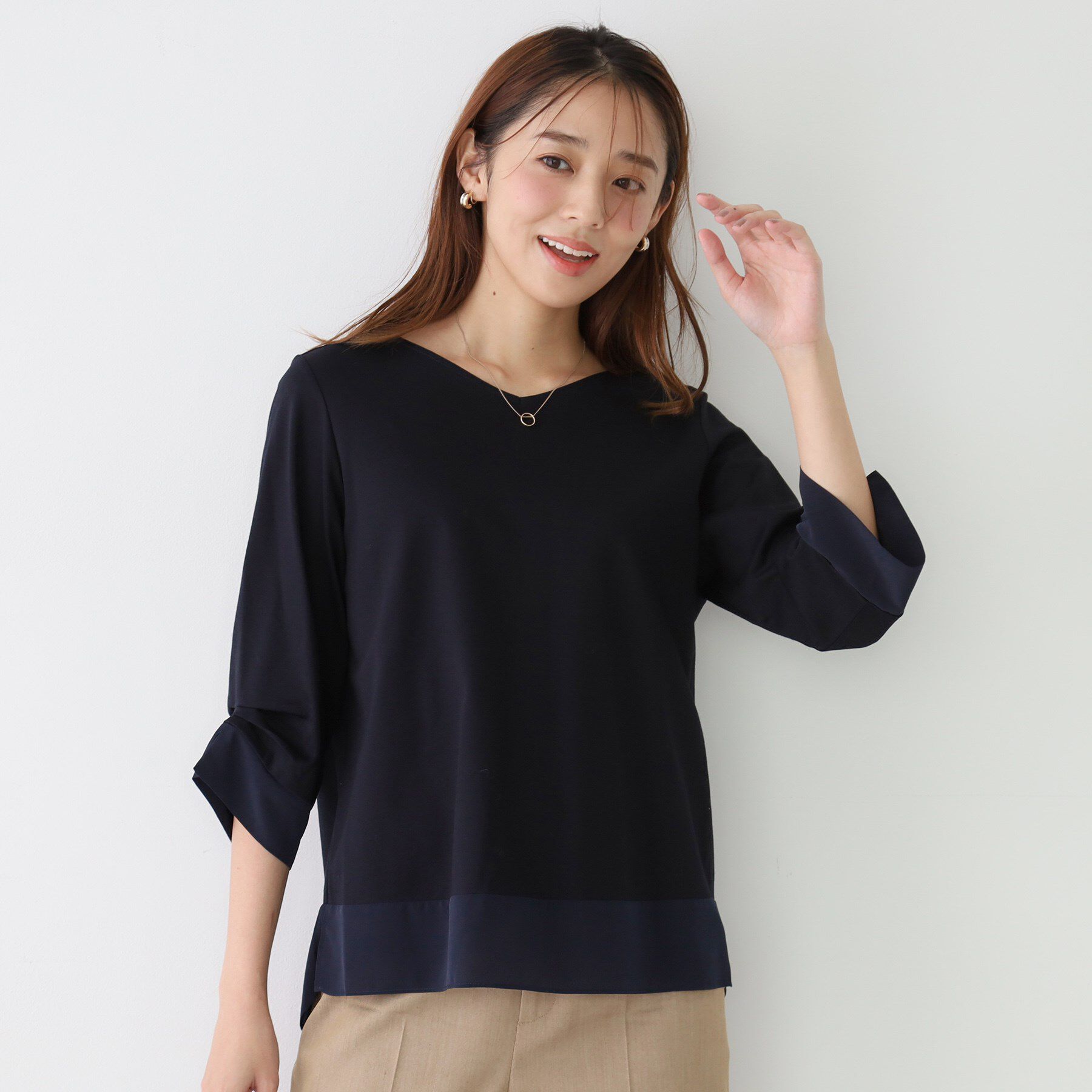 COUP DE CHANCE「【手洗い可／日本製】異素材ドッキングのカットソー」|Tシャツ・カットソー|ネイビー(094)