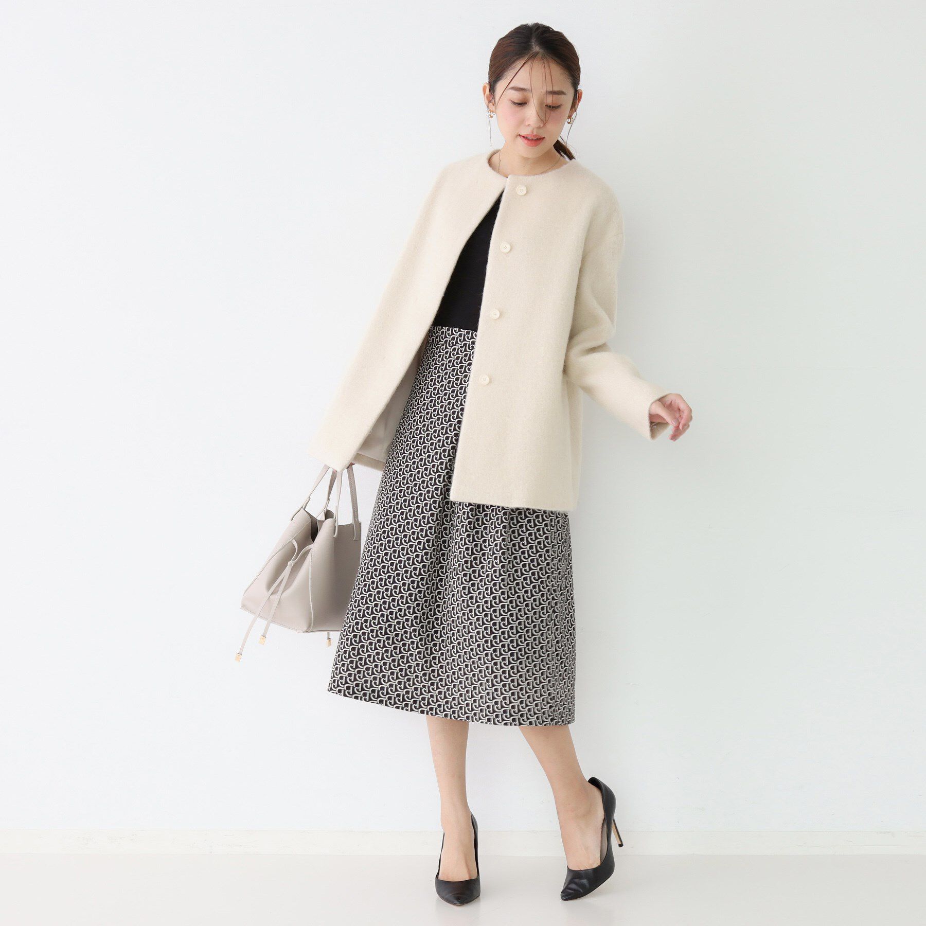 COUP DE CHANCE「【日本製／モヘヤ混／ヒップ丈】ノーカラーコート」|ノーカラーコート|