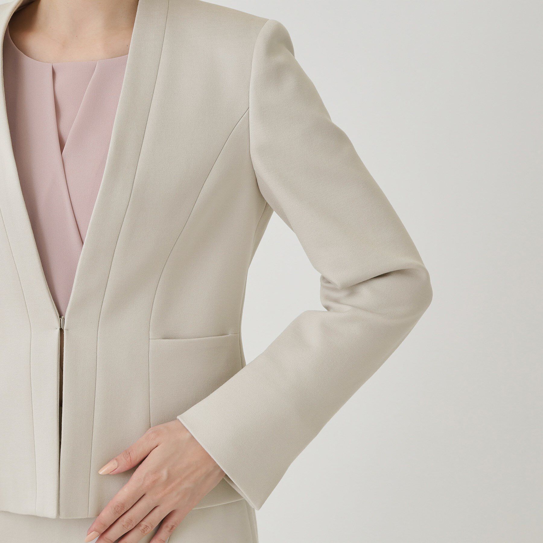 COUP DE CHANCE「【日本製／セットアップ可】ジャージ素材のカラーレスジャケット」|ノーカラージャケット|