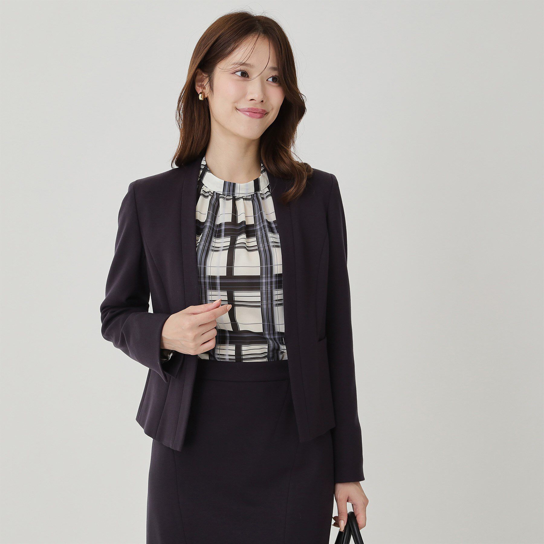 COUP DE CHANCE「【日本製／セットアップ可】ジャージ素材のカラーレスジャケット」|ノーカラージャケット|ネイビー(094)