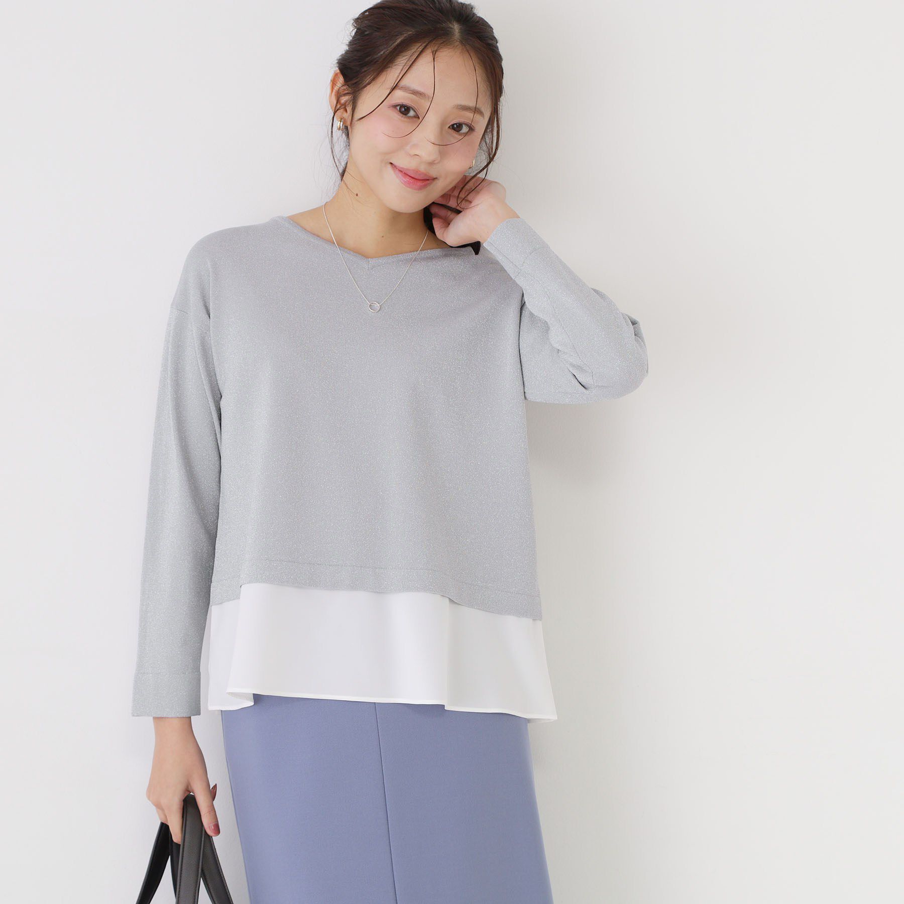 COUP DE CHANCE「【洗える】レイヤード風デザイントップス」|ニット・セーター|ライトグレー(011