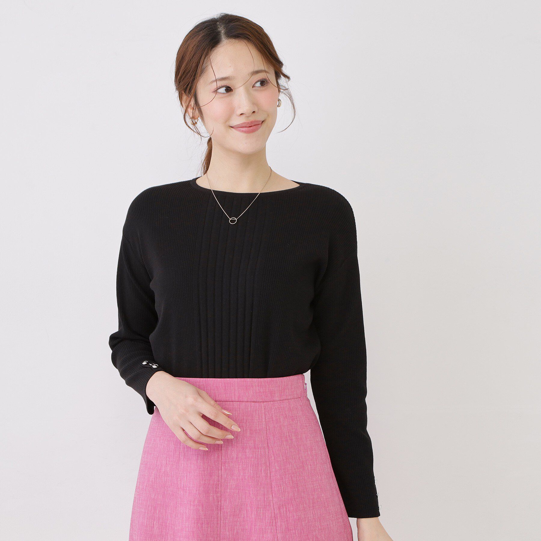 COUP DE CHANCE「【手洗い可／9分袖】リブ風ラインニット」|ニット・セーター|