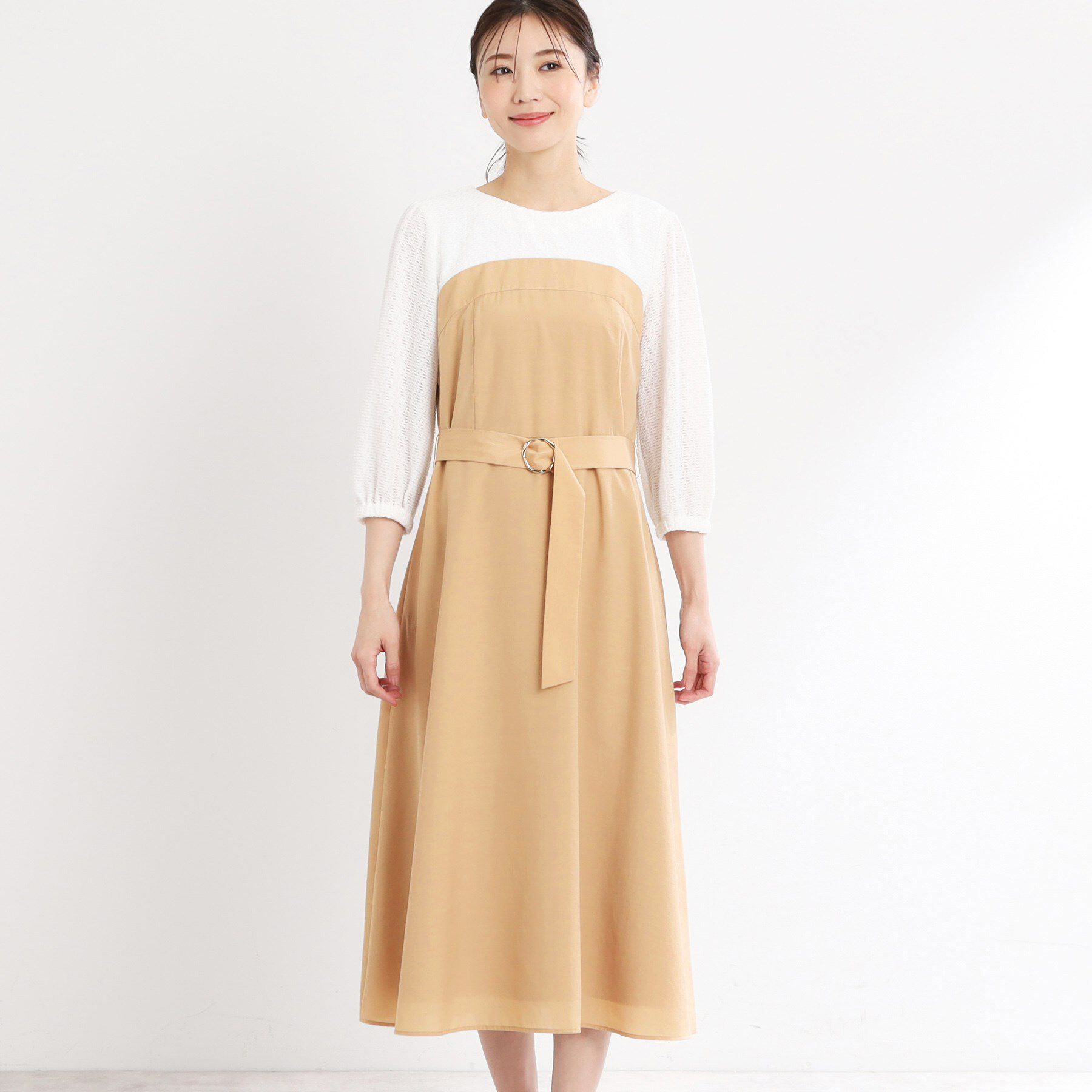 Reflect「【手洗い可／セットアップ可】異素材ミックスワンピース」|ワンピース|