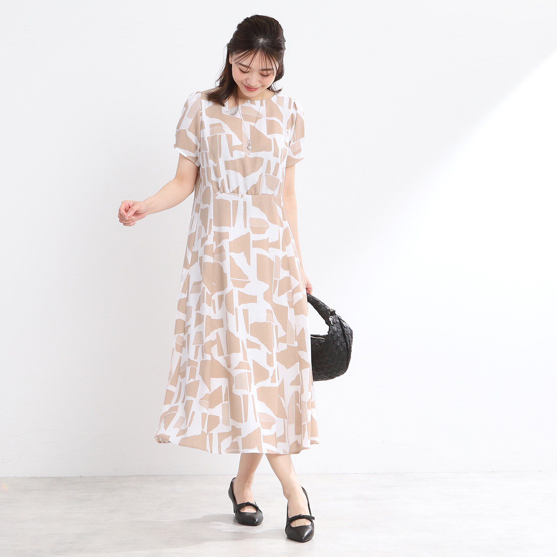 Reflect「【WEB先行カラーあり／マシンウォッシュ可】幾何モチーフプリントワンピース」|ワンピース|