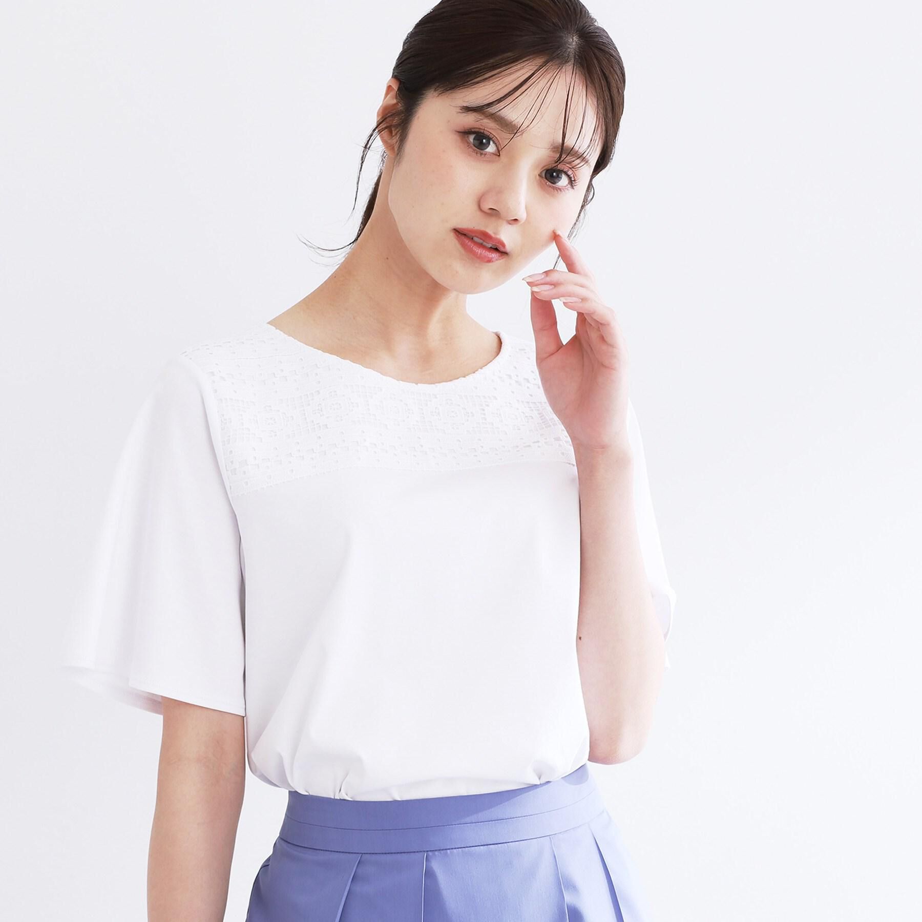 Reflect「【手洗い可】レースデザインジャージTシャツ」|Tシャツ・カットソー|