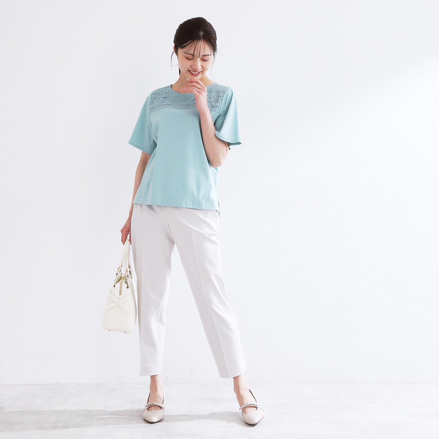 Reflect「【手洗い可】レースデザインジャージTシャツ」|Tシャツ・カットソー|