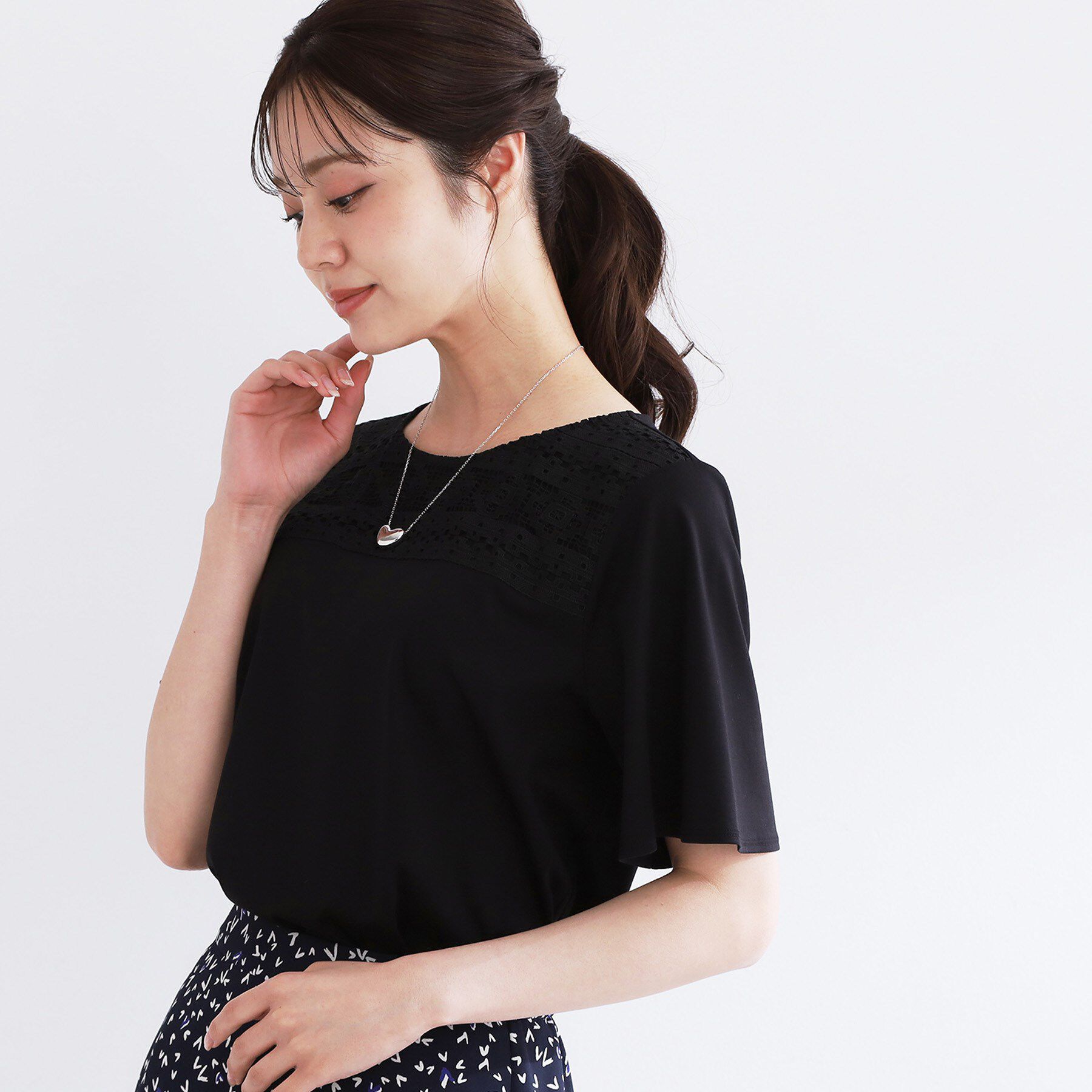 Reflect「【手洗い可】レースデザインジャージTシャツ」|Tシャツ・カットソー|