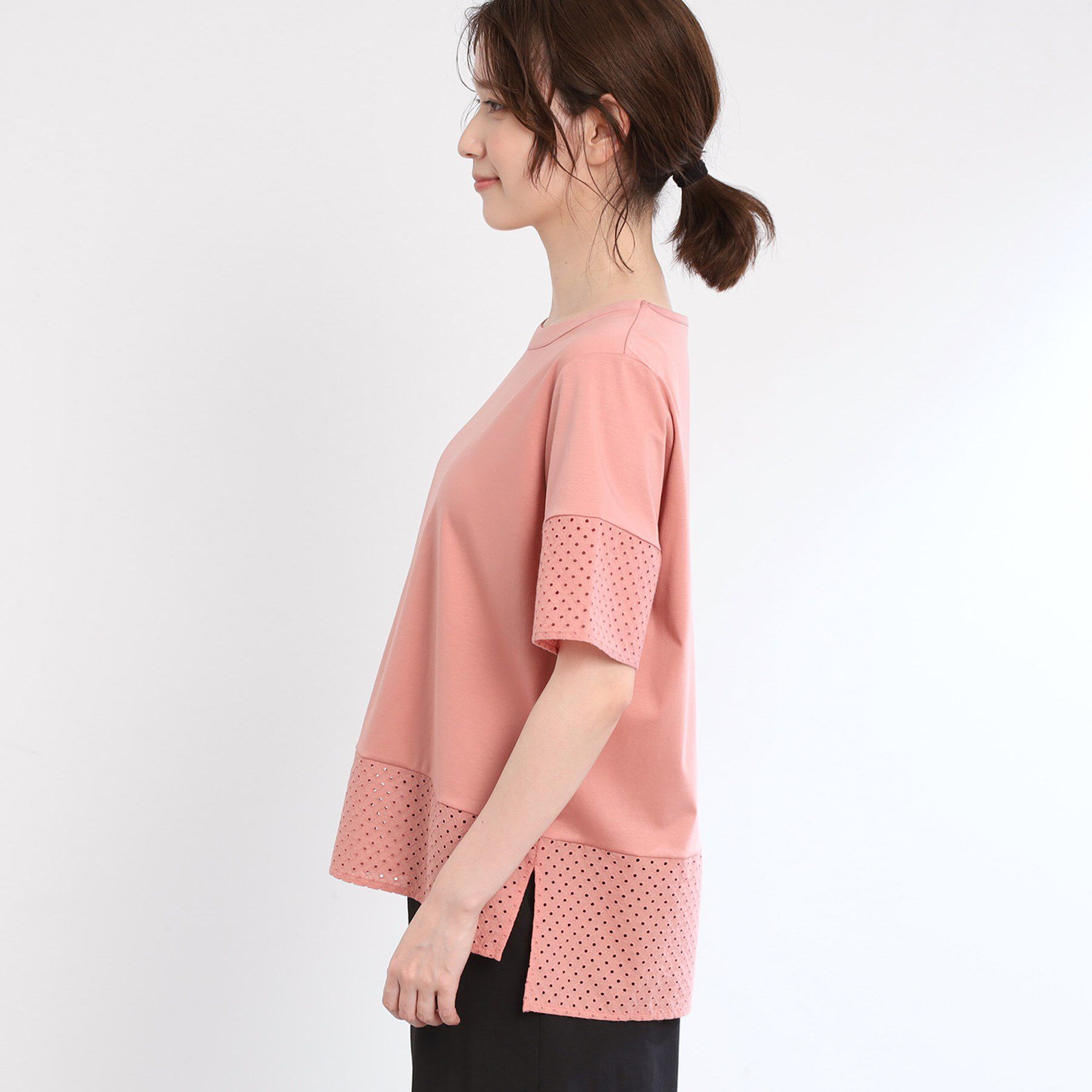 Reflect「【夏SALE／E‐QUALITY／手洗い可】コットンレースドッキングTシャツ」|Tシャツ・カットソー|