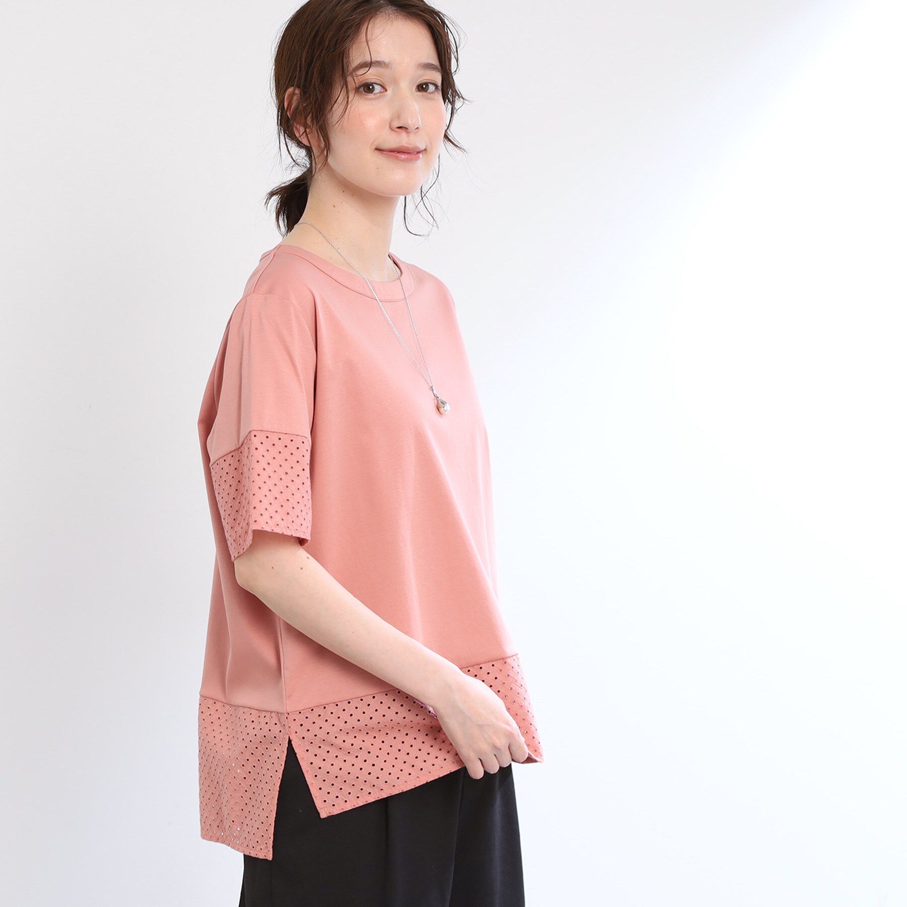 Reflect「【夏SALE／E‐QUALITY／手洗い可】コットンレースドッキングTシャツ」|Tシャツ・カットソー|