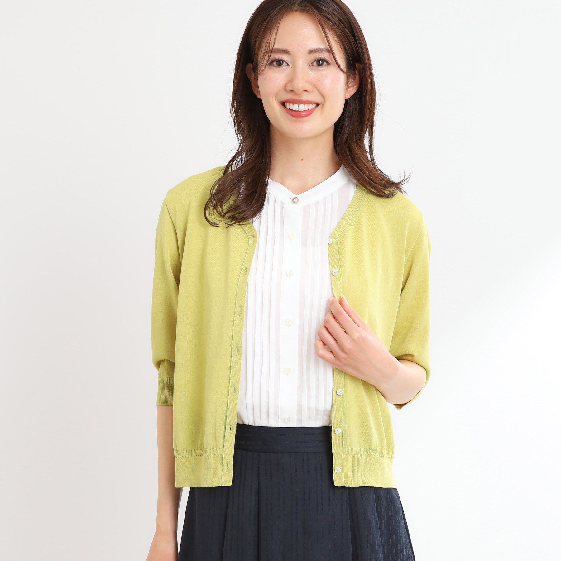 Reflect「【WEB先行カラーあり／手洗い可】六分袖カーディガン」|カーディガン|イエロー(032)