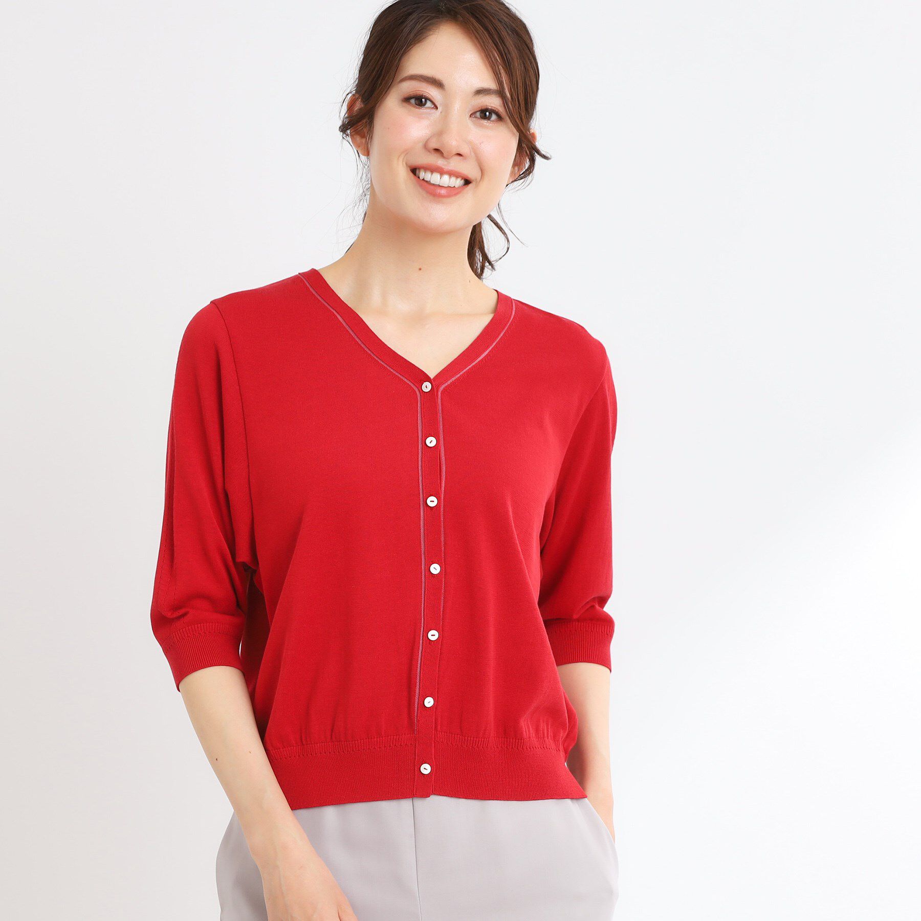 Reflect「【WEB先行カラーあり／手洗い可】六分袖カーディガン」|カーディガン|レッド(062)