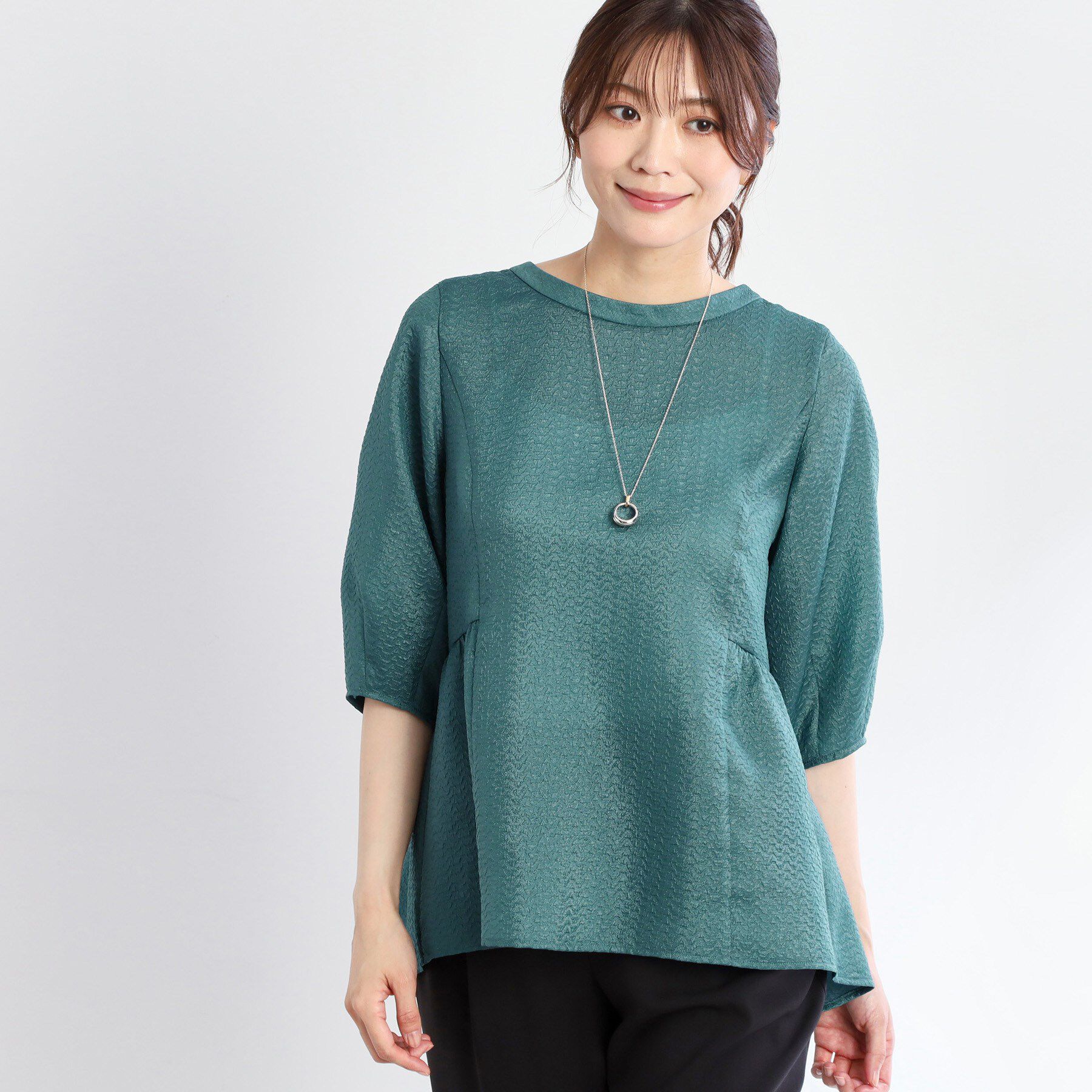 Reflect「【すっきり見え！長め丈】ペプラムデザインシアーブラウス」|シャツ・ブラウス|