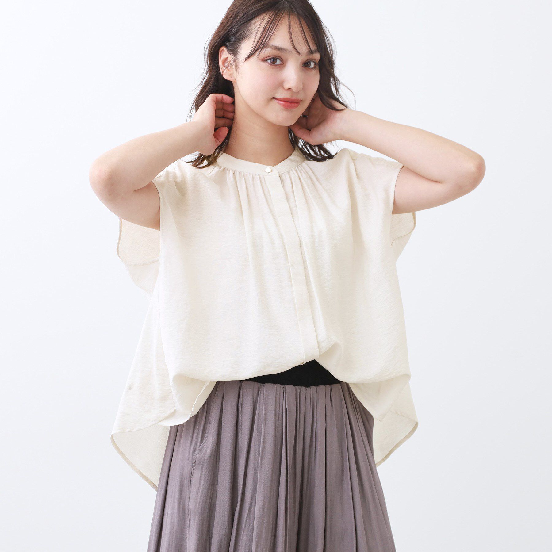 Reflect「【二の腕さりげなくカバー】バンドカラーブラウス」|シャツ・ブラウス|